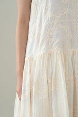 Lembayung Embroidery Sleeveless Dress in Buttermilk (Ready Shipment 11-25 March 2025)