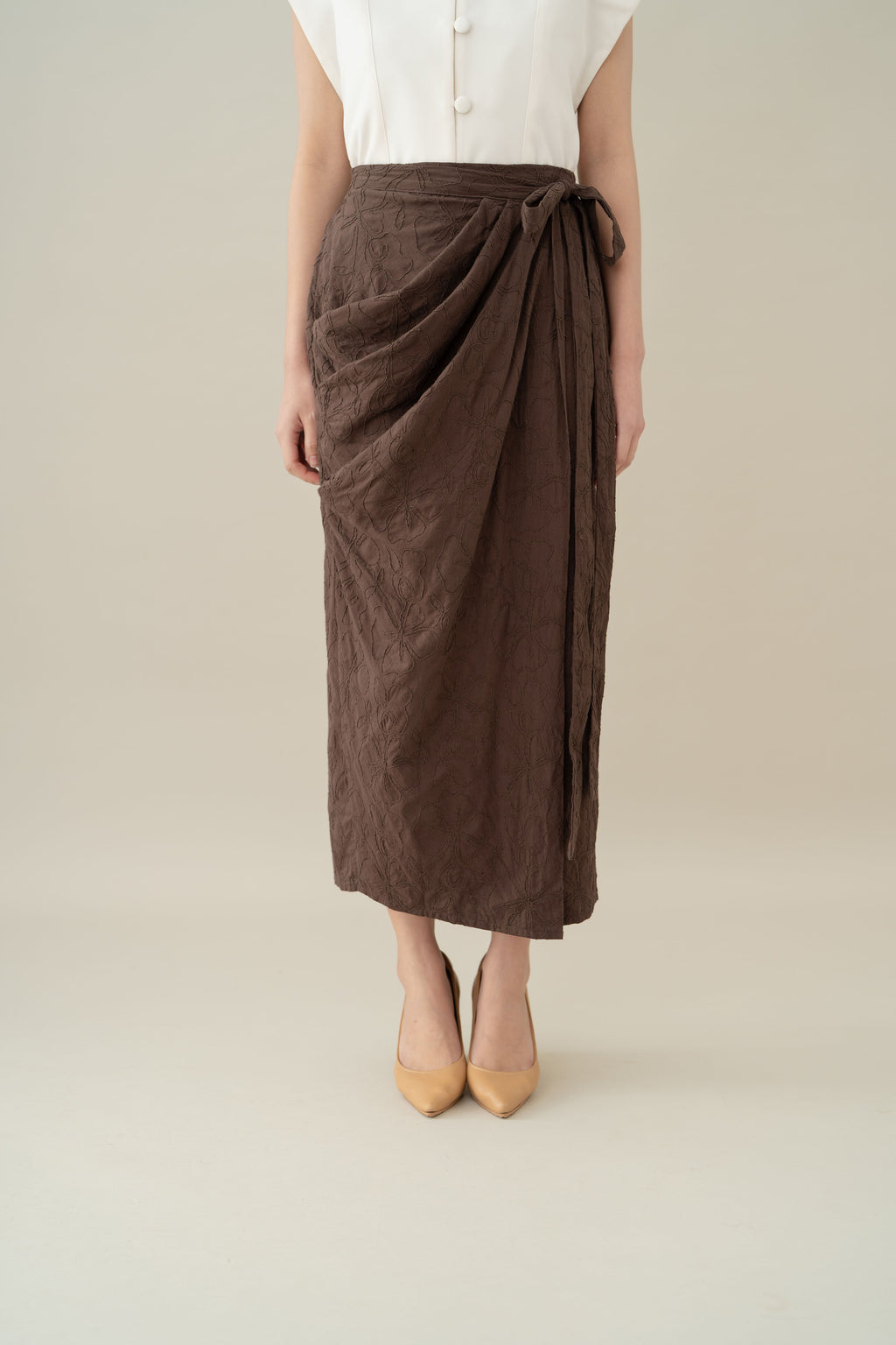Lembayung Embroidery Wrap Skirt in Espresso