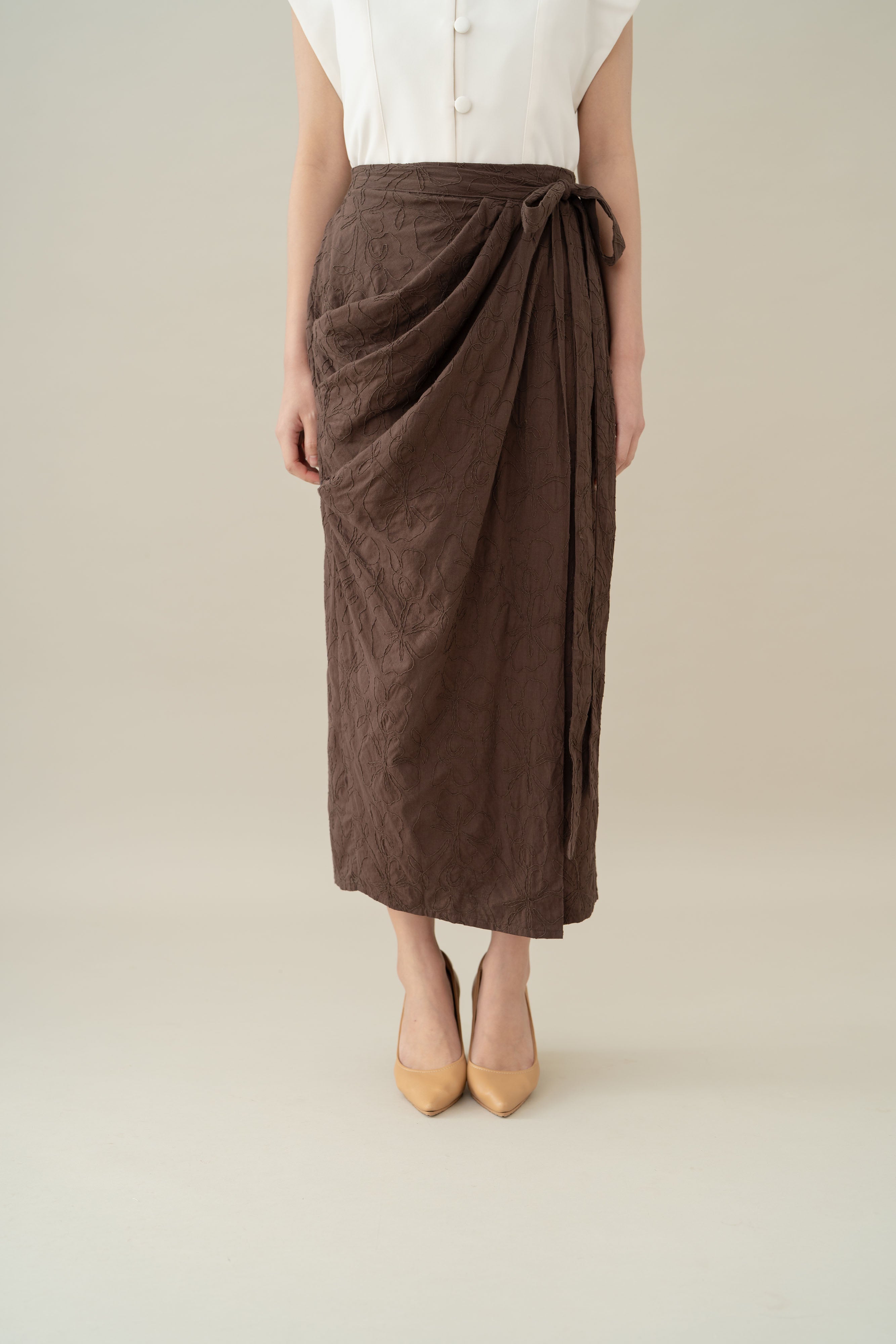 Lembayung Embroidery Wrap Skirt in Espresso