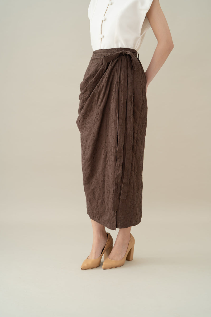 Lembayung Embroidery Wrap Skirt in Espresso (Ready Shipment 11-25 March 2025)