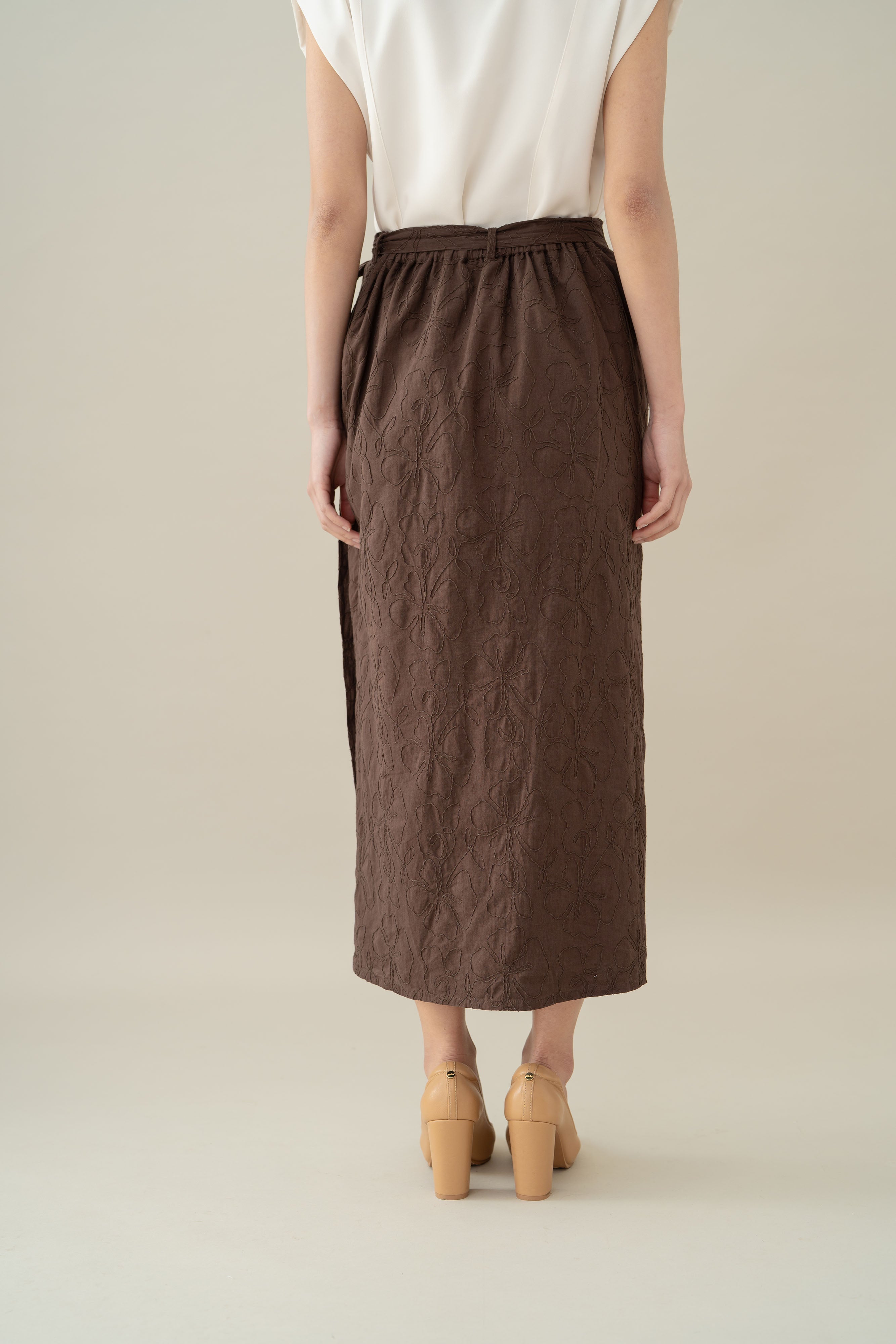 Lembayung Embroidery Wrap Skirt in Espresso