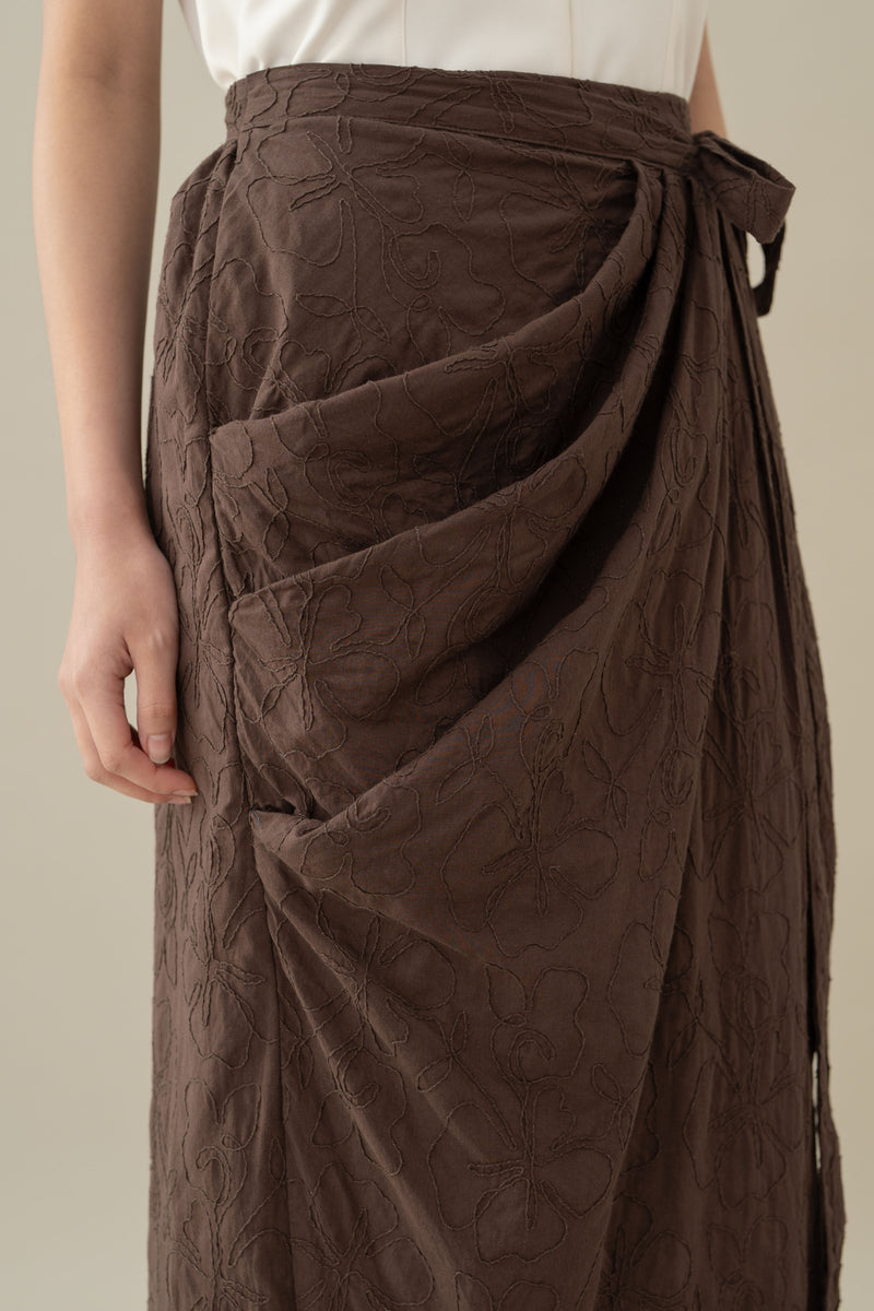 Lembayung Embroidery Wrap Skirt in Espresso (Ready Shipment 11-25 March 2025)