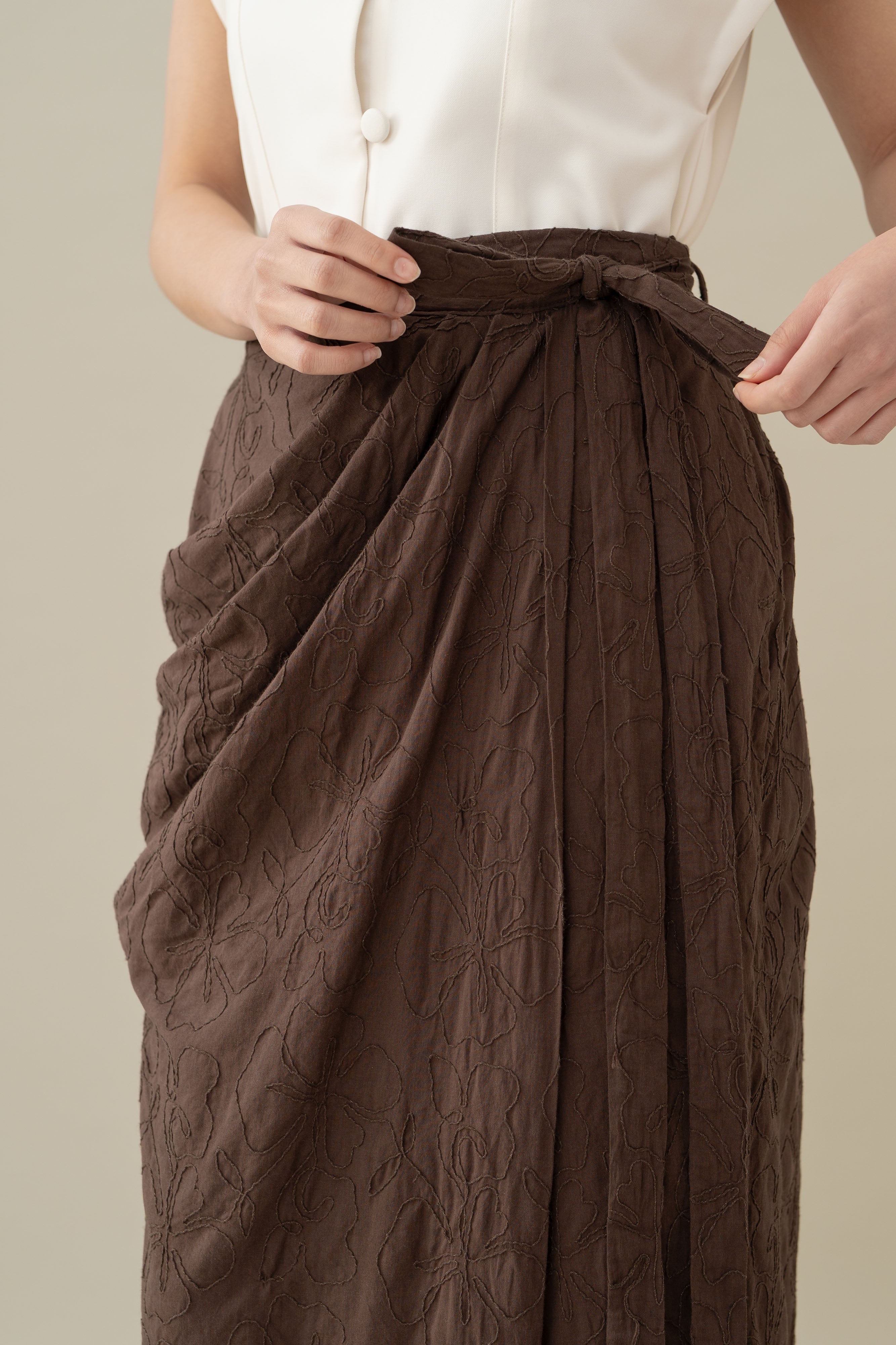 Lembayung Embroidery Wrap Skirt in Espresso