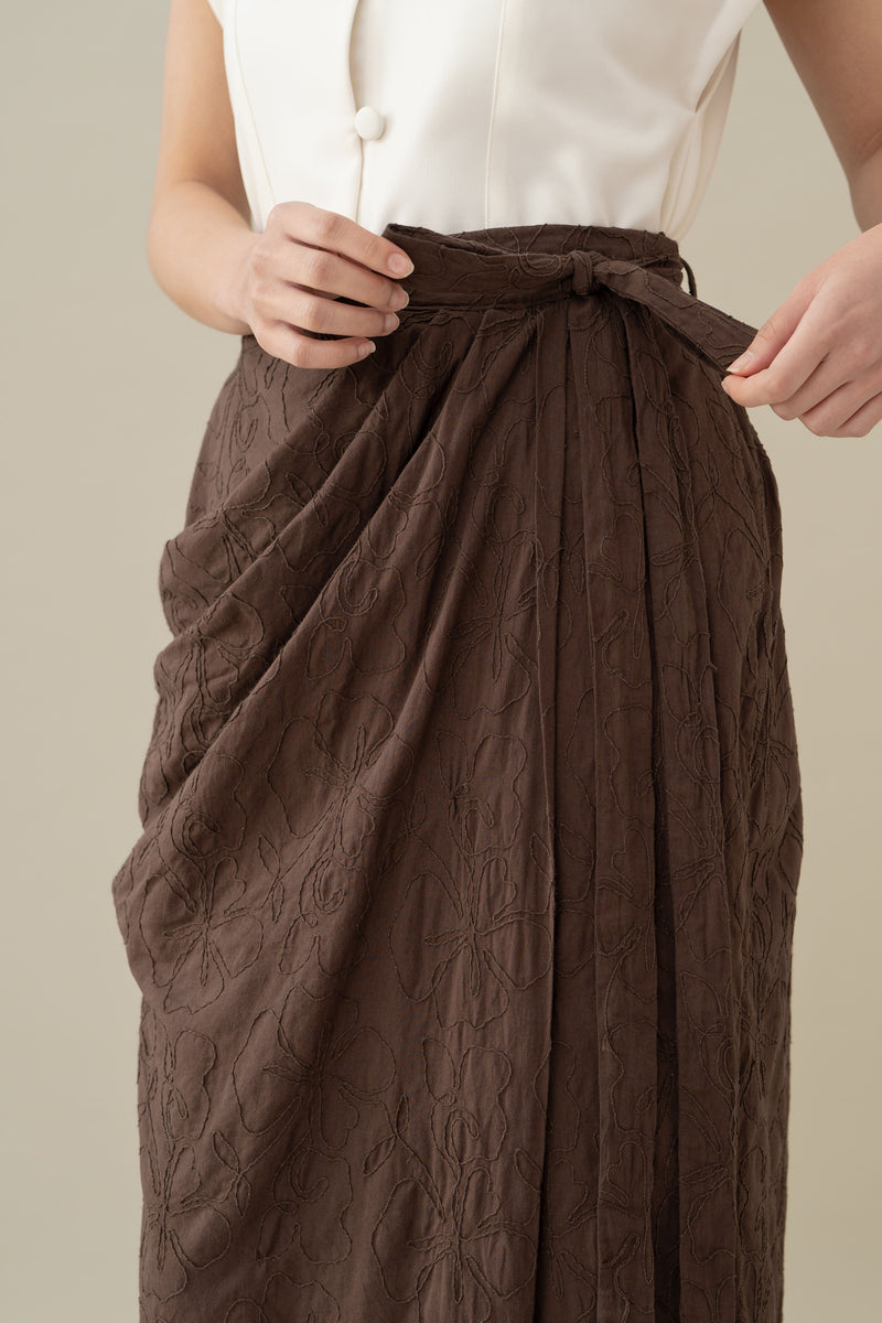 Lembayung Embroidery Wrap Skirt in Espresso (Ready Shipment 11-25 March 2025)