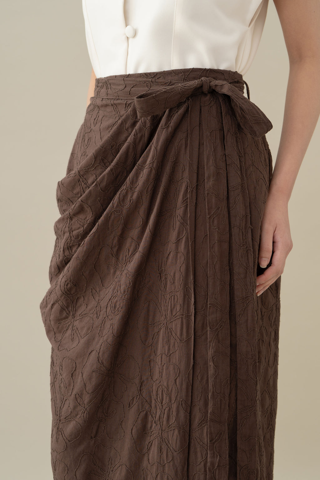 Lembayung Embroidery Wrap Skirt in Espresso