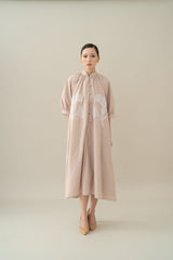 Lembayung Fleur Embroidery Dress in Sand (PO Shipment 17-26 March 2025)