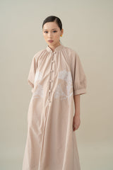 Lembayung Fleur Embroidery Dress in Sand (PO Shipment 17-26 March 2025)