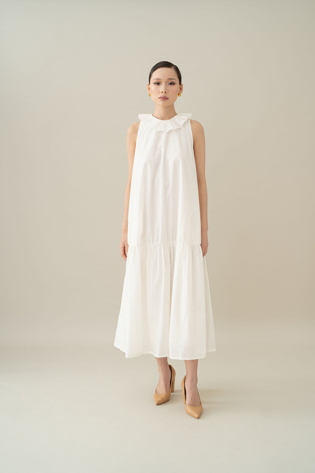 Lembayung Ruffle Collar Dress in Buttermilk