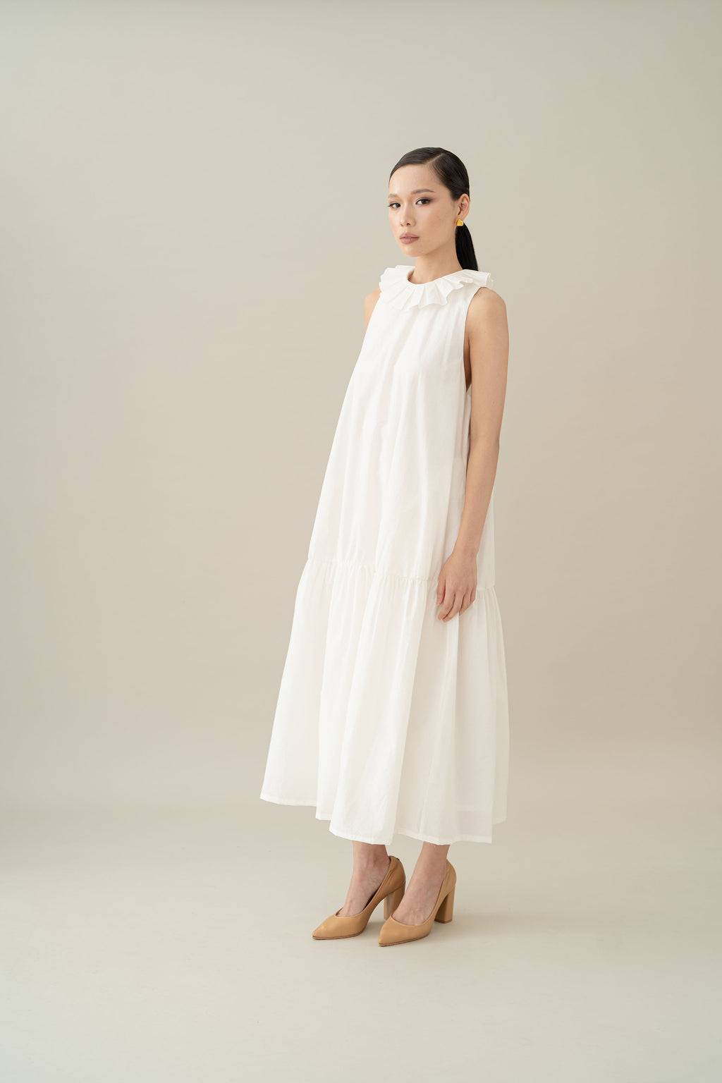 Lembayung Ruffle Collar Dress in Buttermilk
