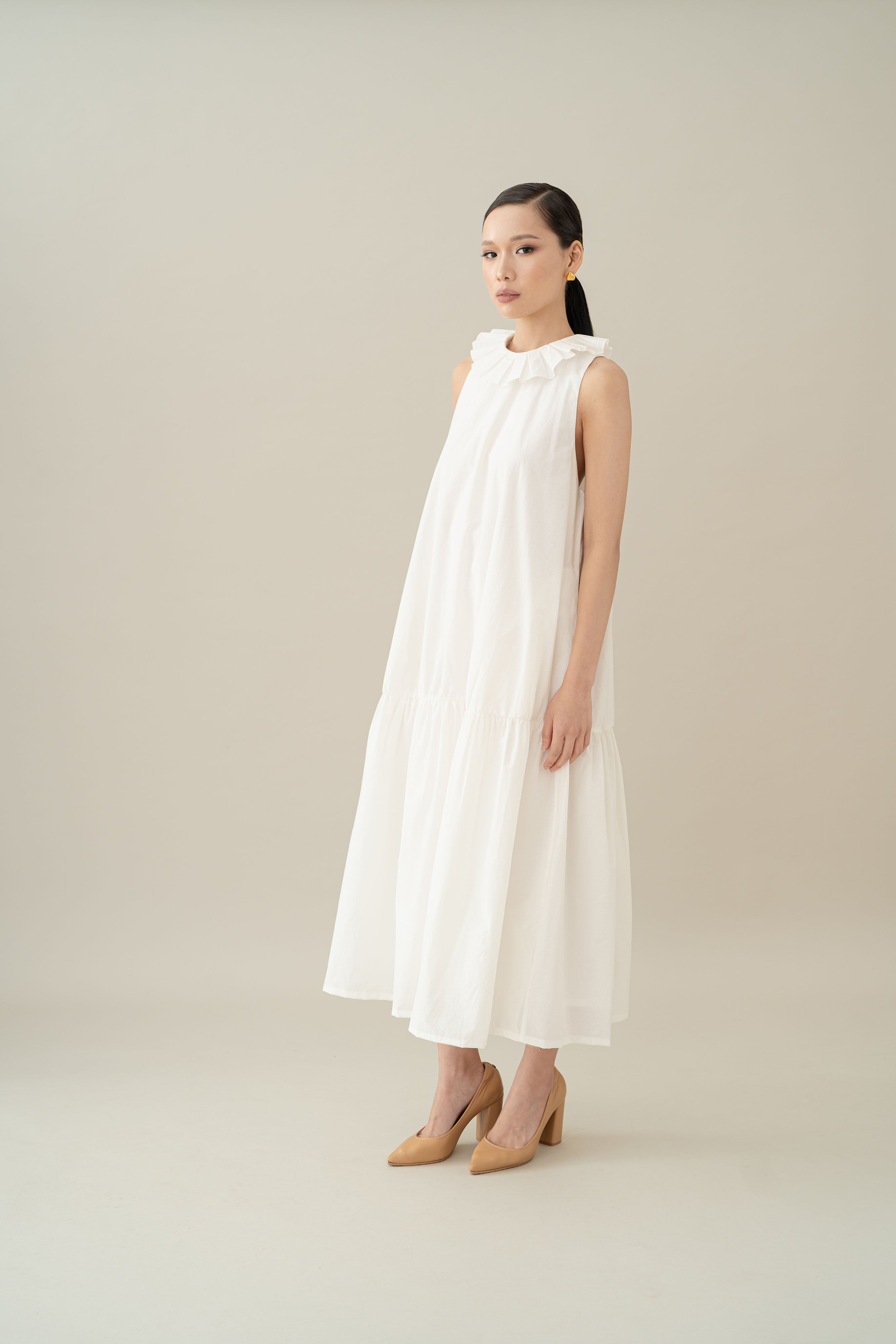 Lembayung Ruffle Collar Dress in Buttermilk