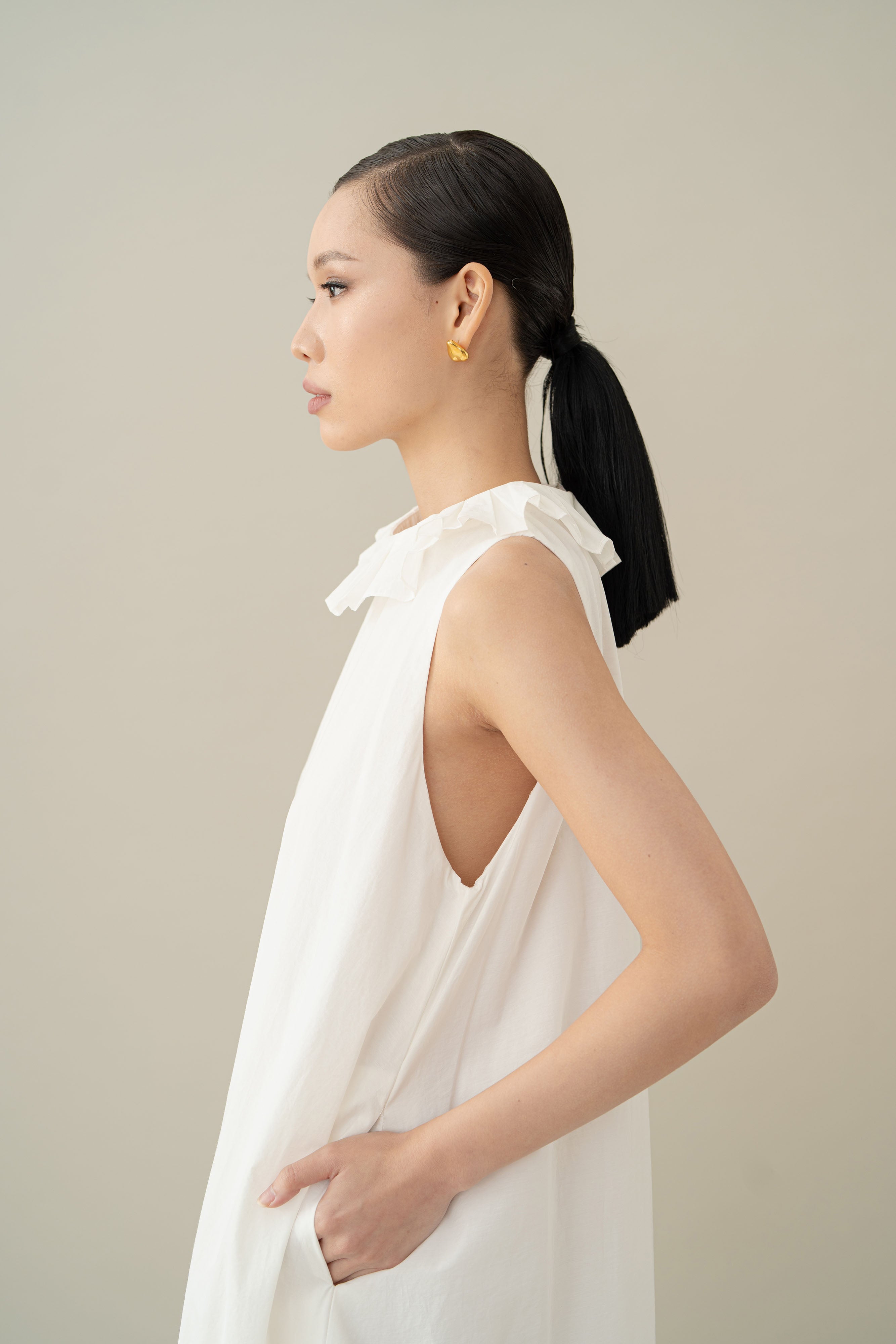 Lembayung Ruffle Collar Dress in Buttermilk
