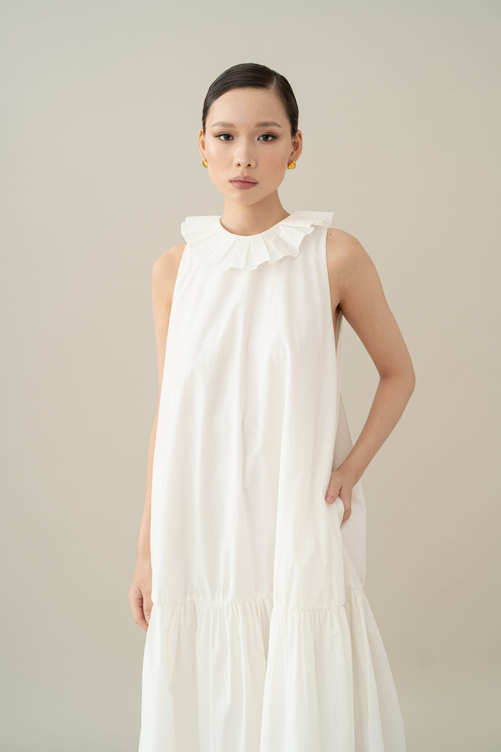 Lembayung Ruffle Collar Dress in Buttermilk