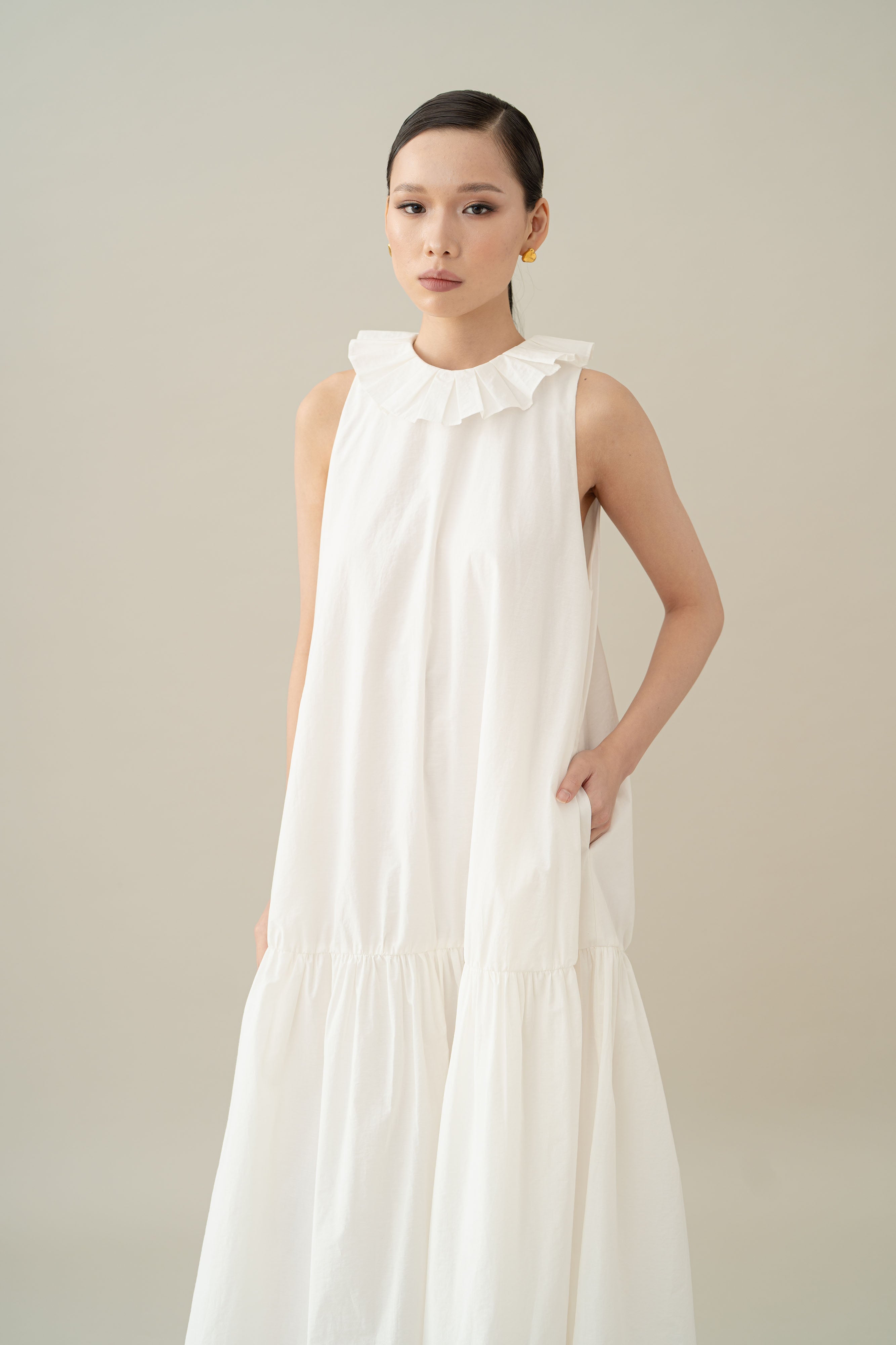 Lembayung Ruffle Collar Dress in Buttermilk
