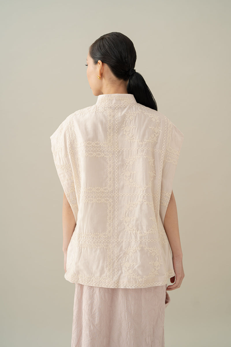 Lembayung Asymmetric Embroidery Top in Blush (Ready Shipment 11-25 March 2025)