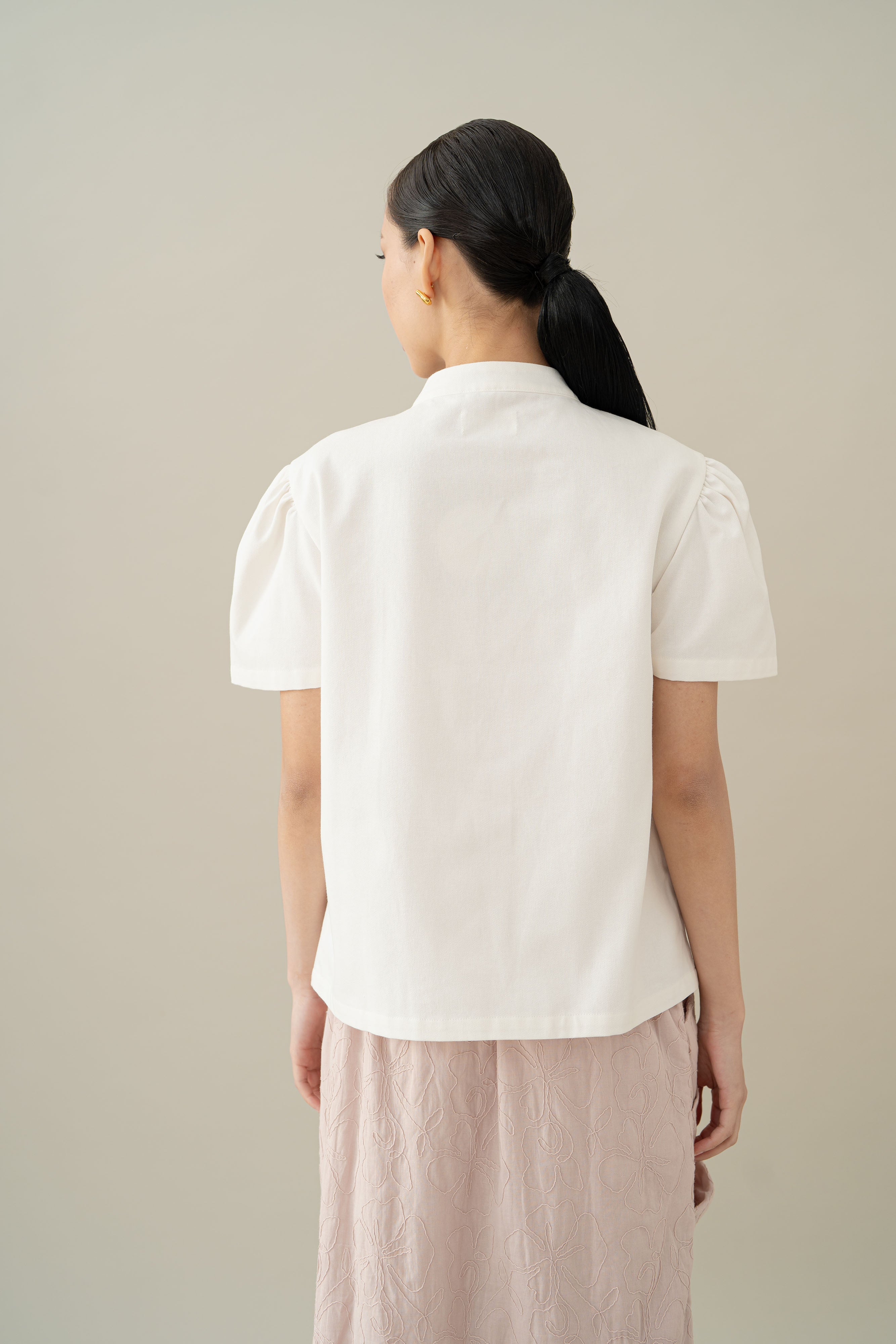 Lembayung Button Peplum Top in Buttermilk