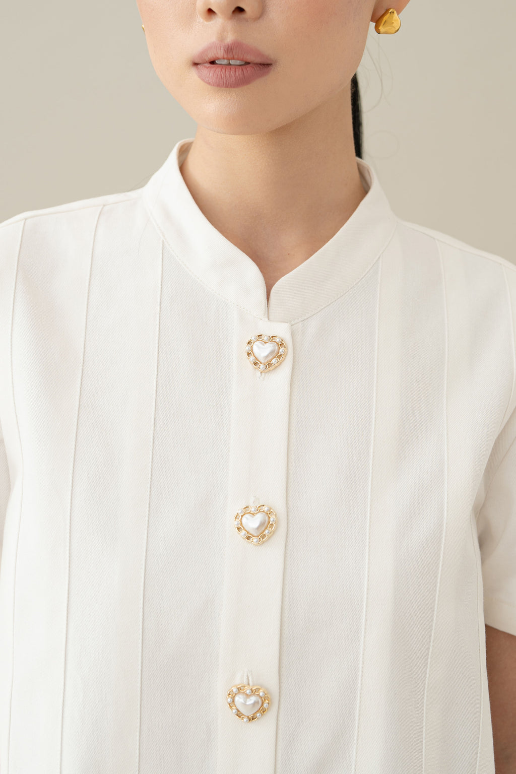 Lembayung Button Peplum Top in Buttermilk
