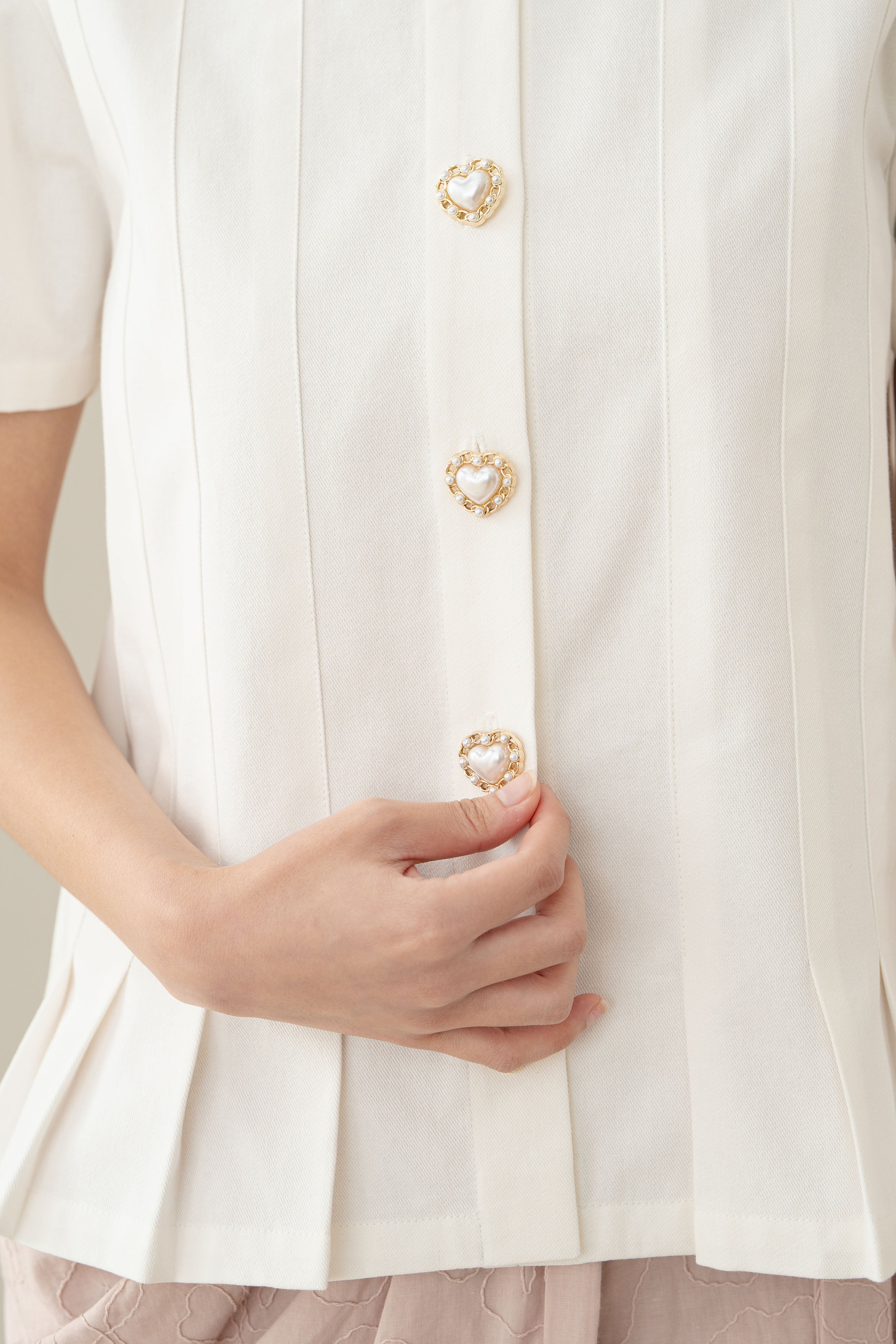 Lembayung Button Peplum Top in Buttermilk