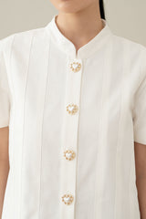 Lembayung Button Peplum Top in Buttermilk (Ready Shipment 11-25 March 2025)