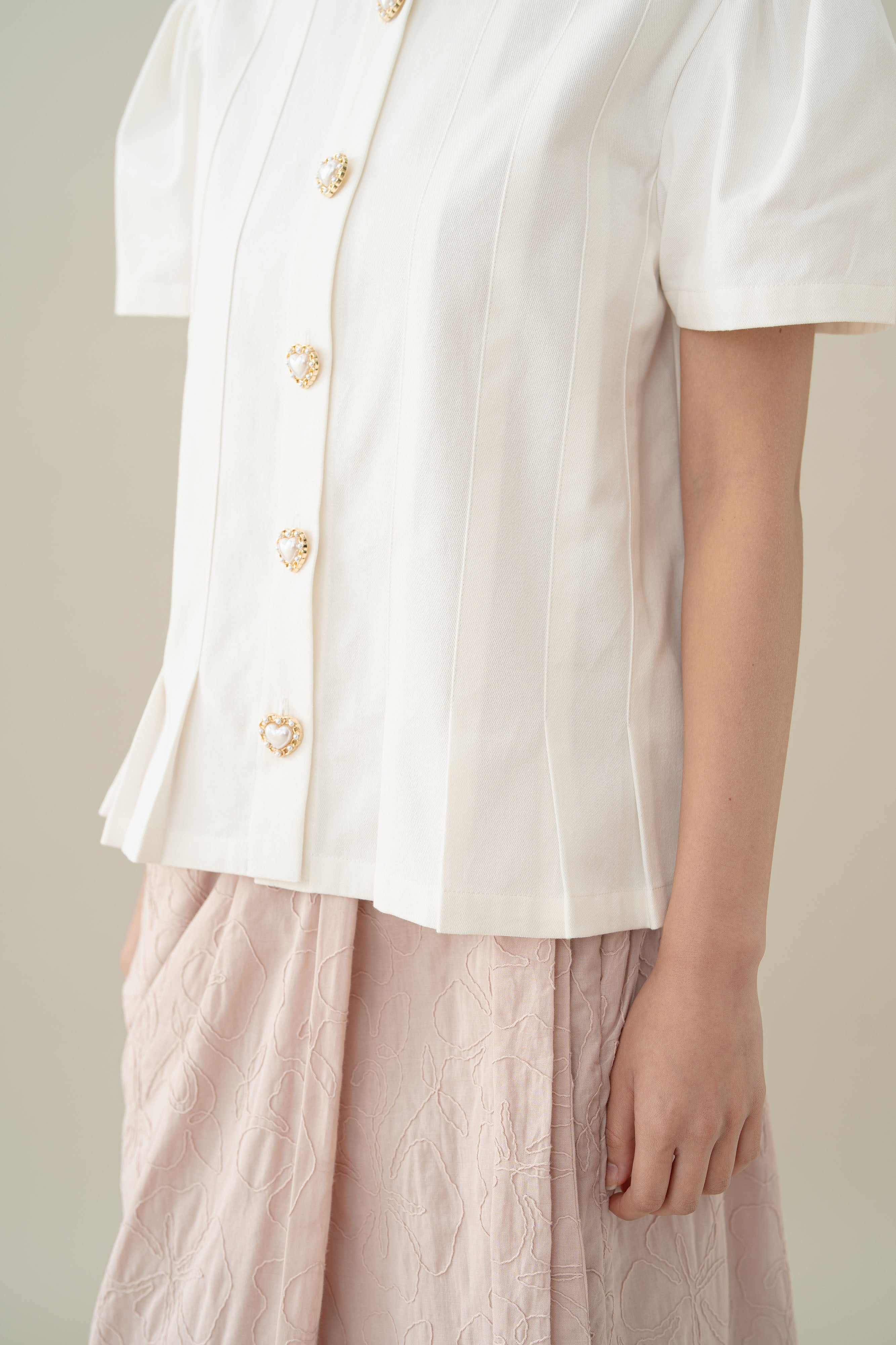 Lembayung Button Peplum Top in Buttermilk