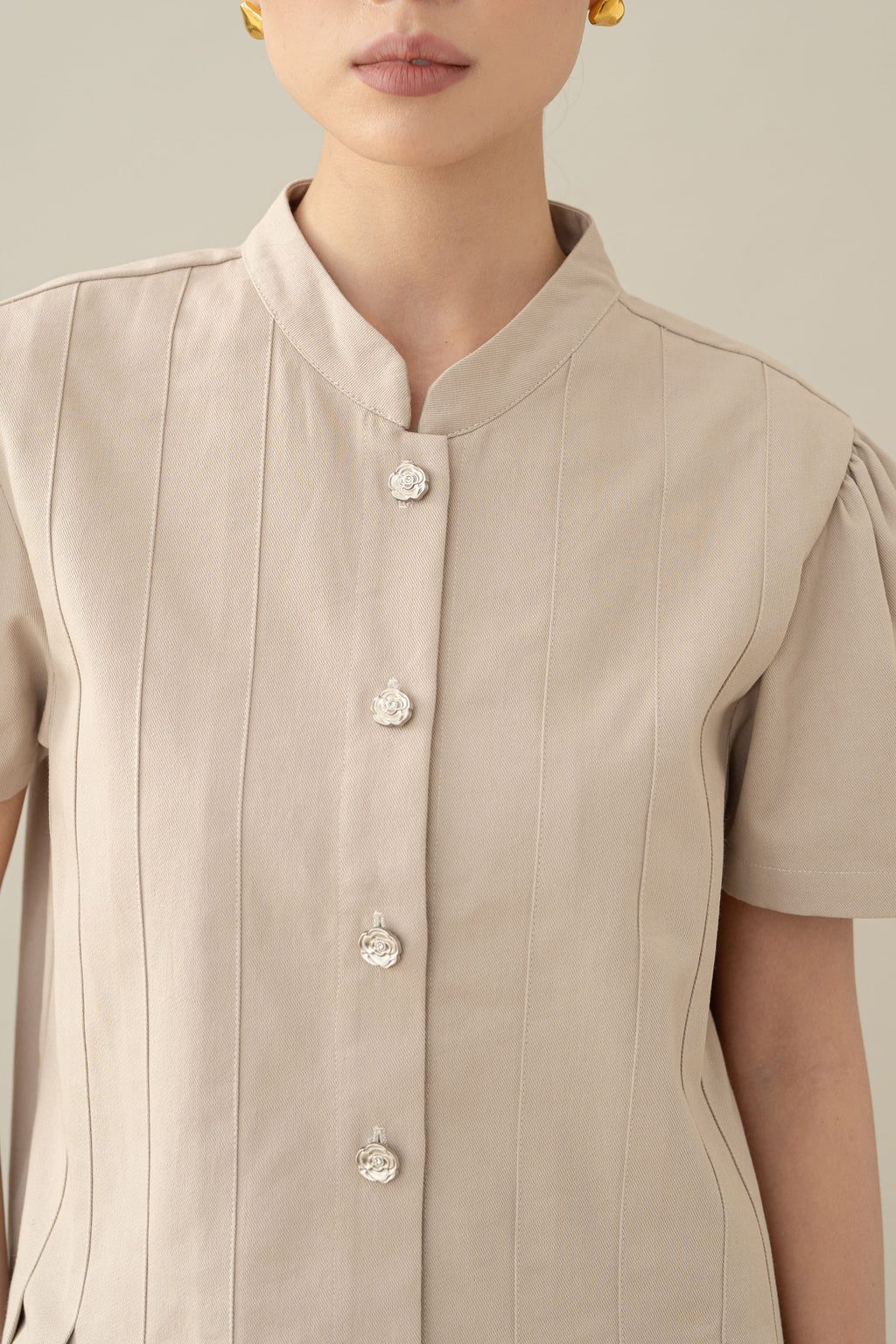 Lembayung Button Peplum Top in Sand