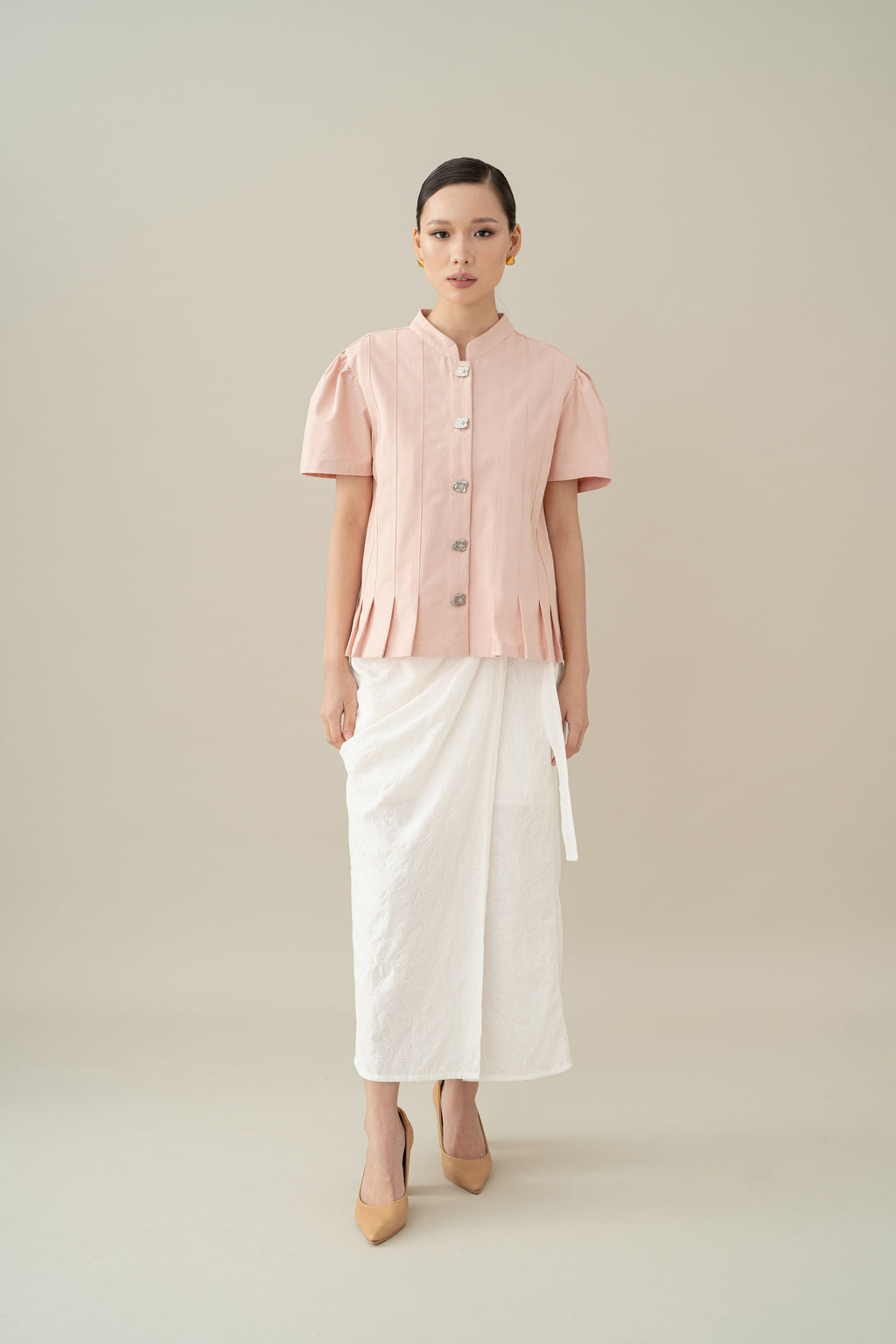 Lembayung Embroidery Wrap Skirt in Buttermilk