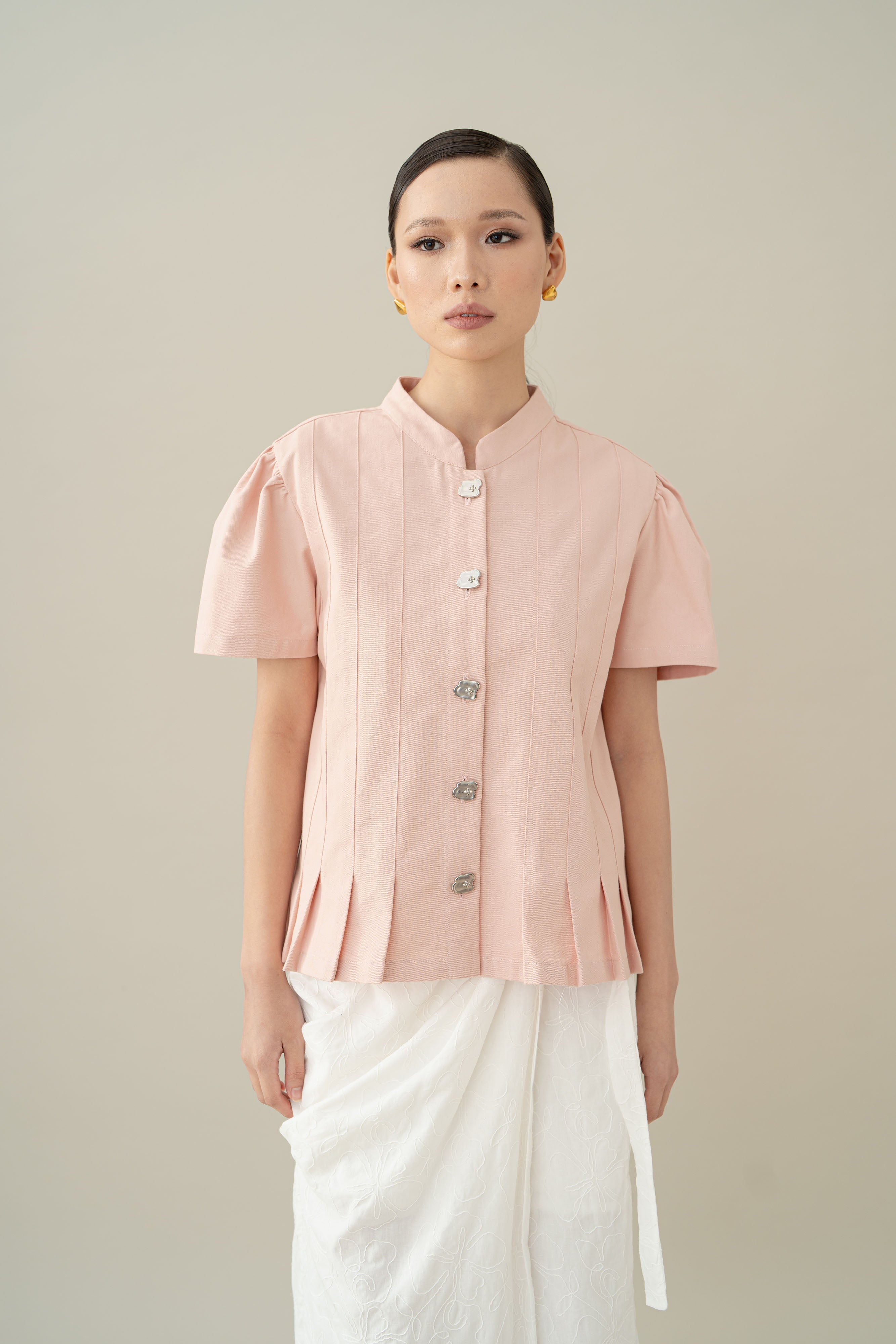 Lembayung Button Peplum Top in Hey Baby