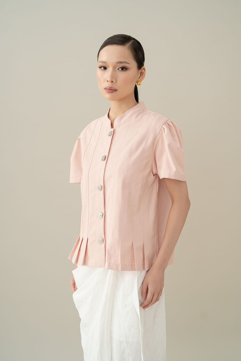 Lembayung Button Peplum Top in Hey Baby