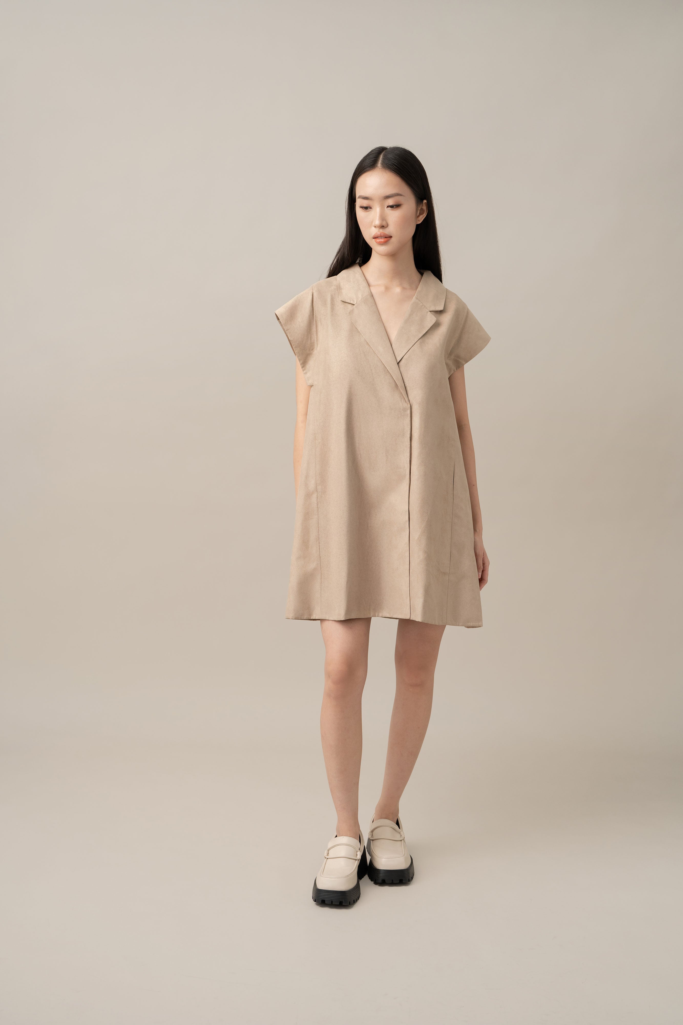 DA Shirt Mini Dress in Beige