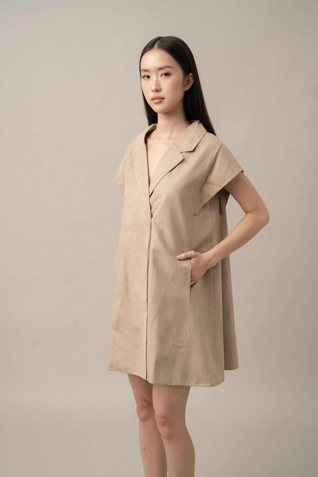 DA Shirt Mini Dress in Beige