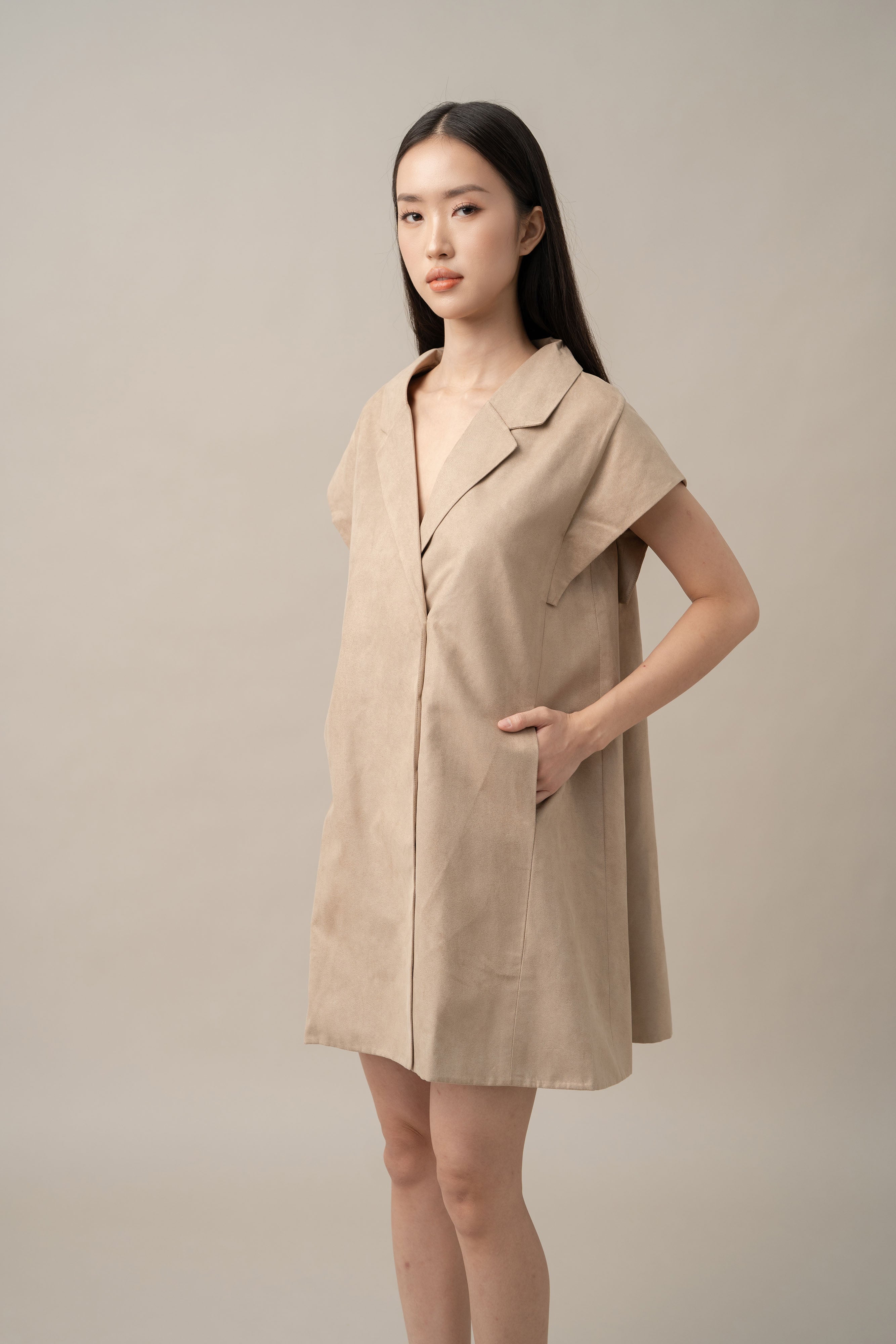 DA Shirt Mini Dress in Beige