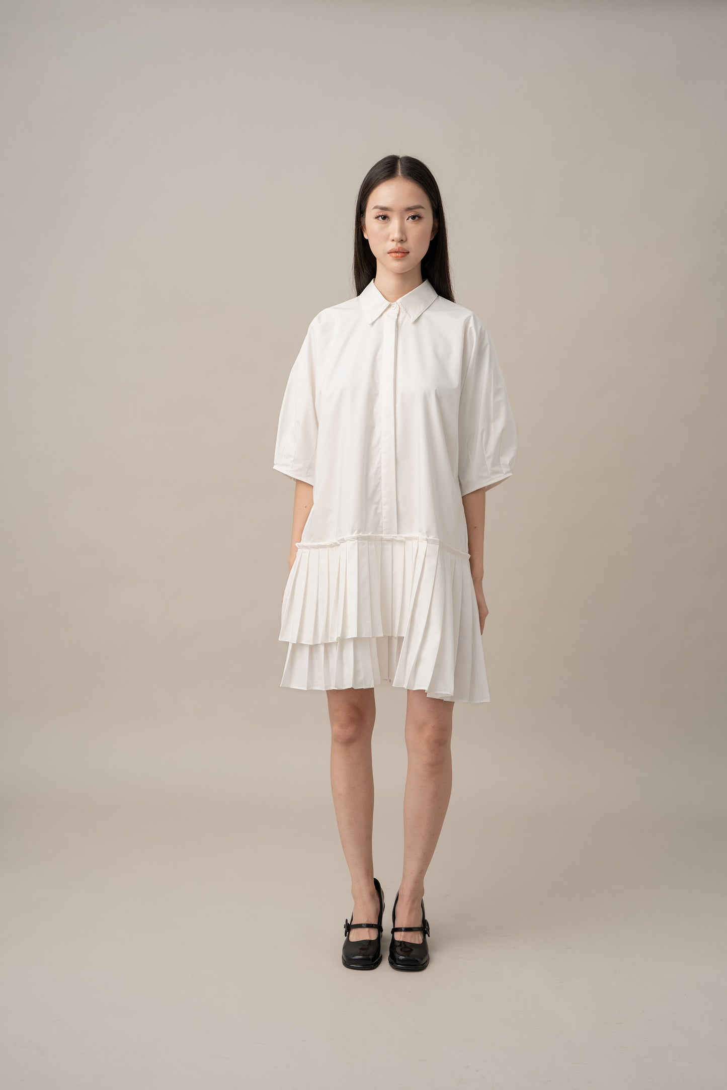 PO DA Big Heart Pleats Dress in Buttermilk
