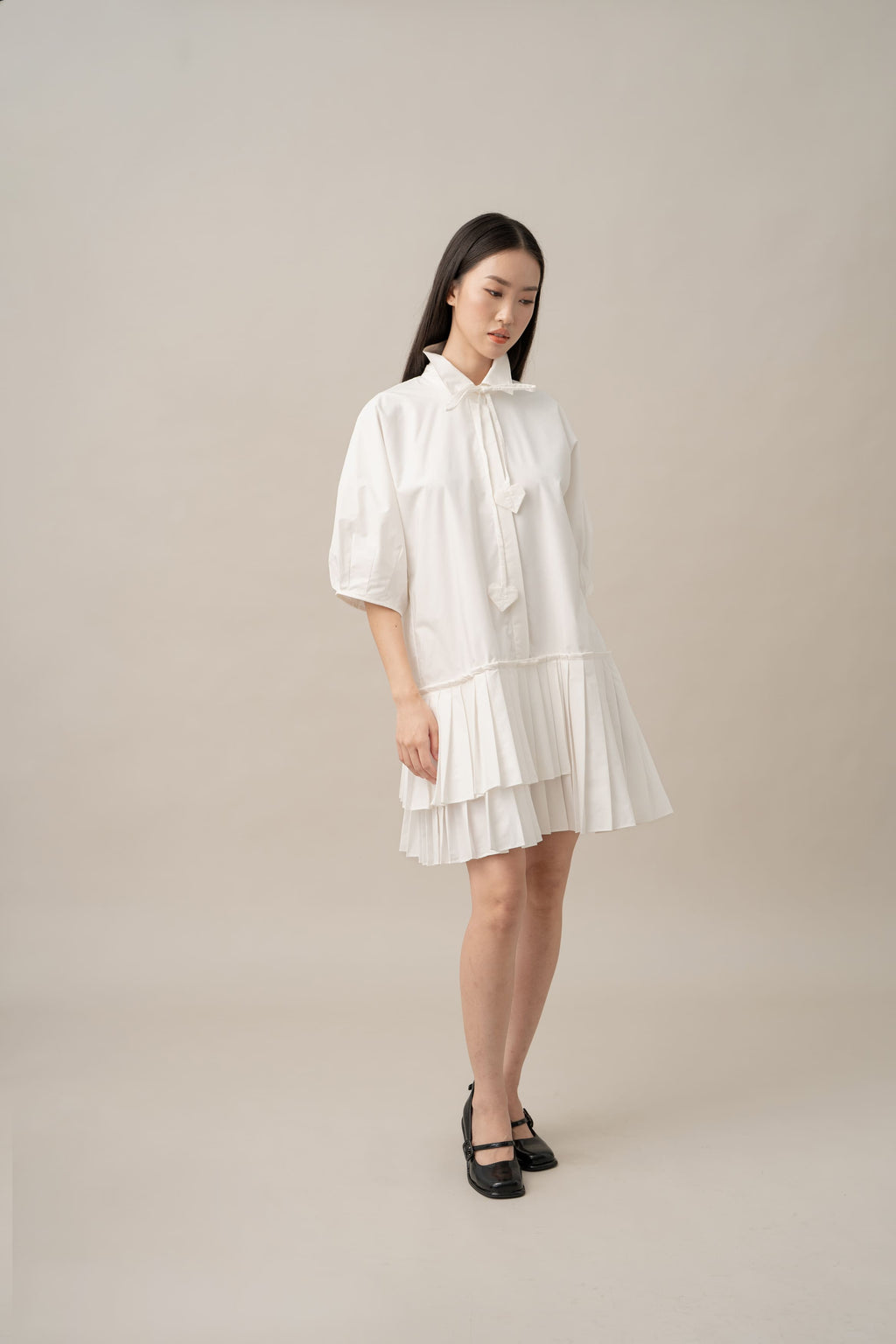DA Big Heart Pleats Dress in Buttermilk