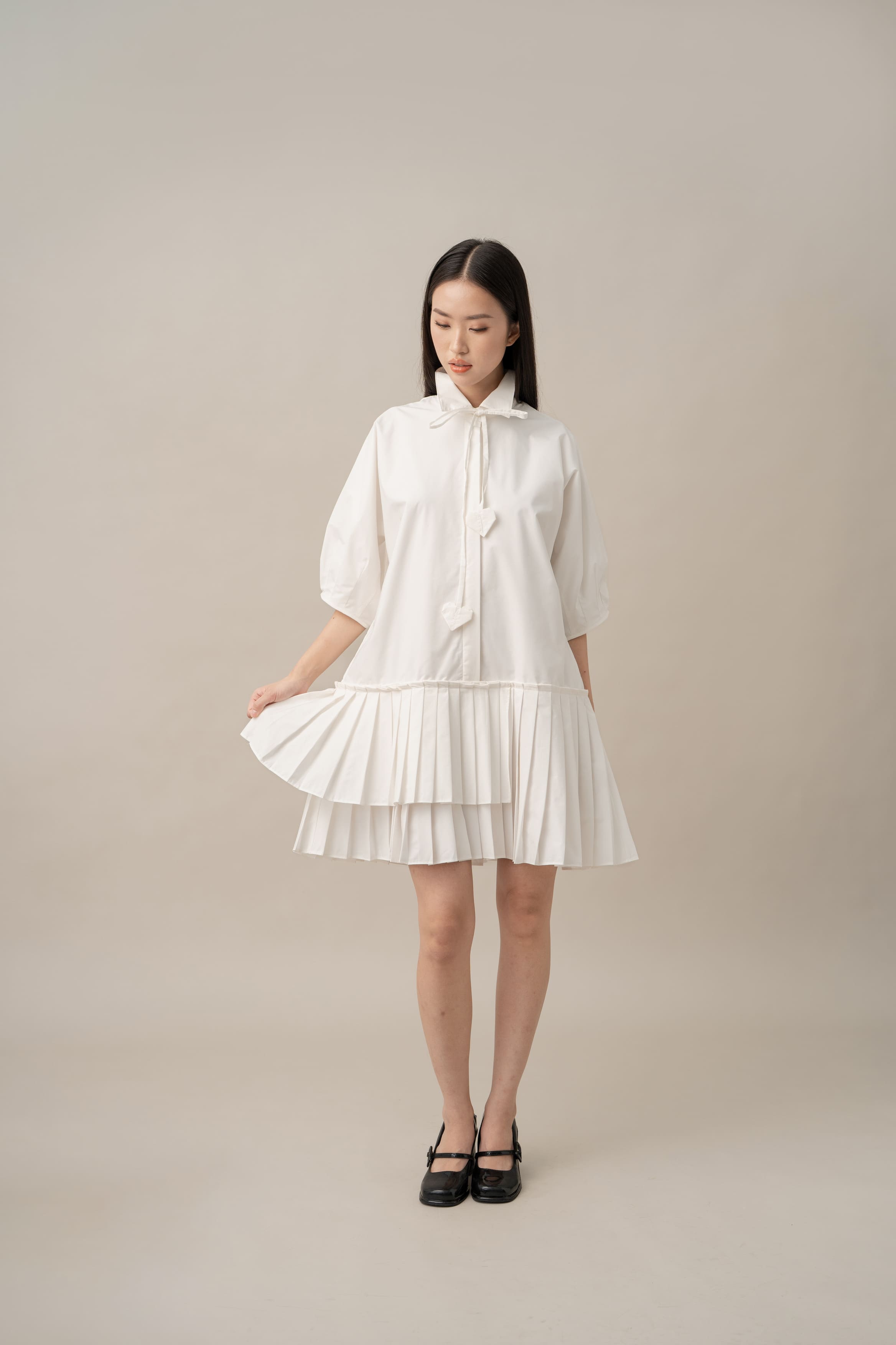 DA Big Heart Pleats Dress in Buttermilk