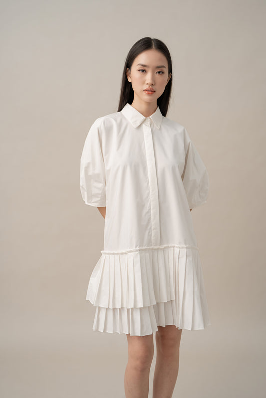PO DA Big Heart Pleats Dress in Buttermilk
