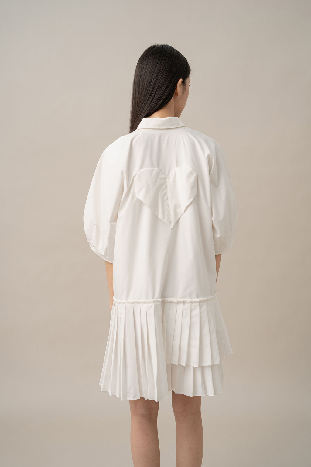 DA Big Heart Pleats Dress in Buttermilk