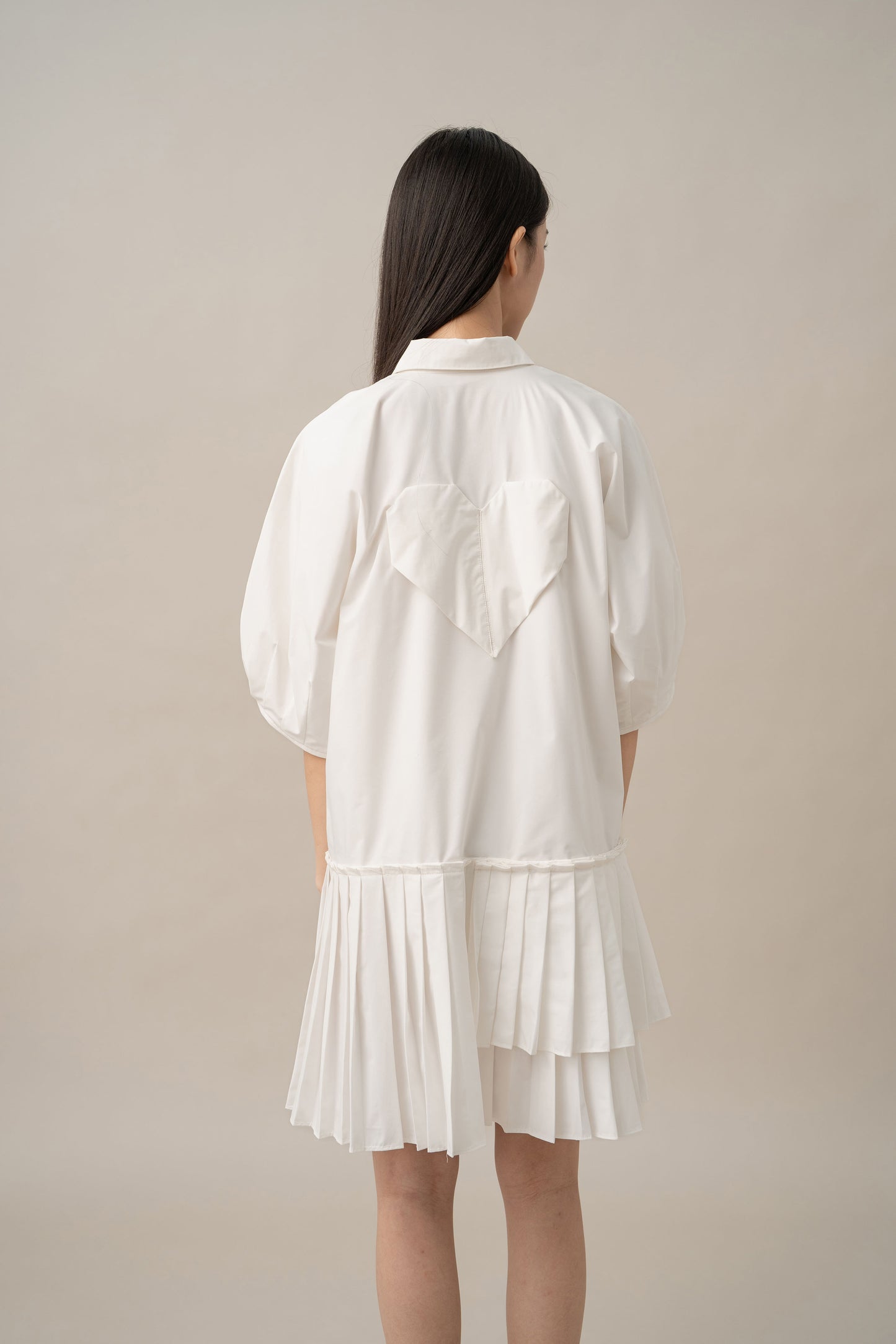 PO DA Big Heart Pleats Dress in Buttermilk