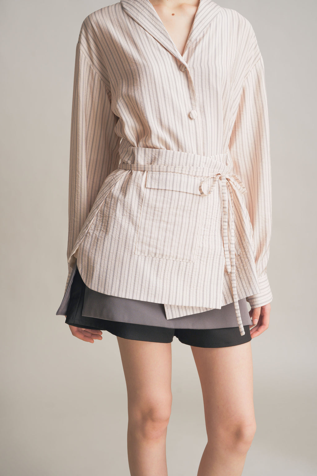PO Quiet Stripe Shirt with Obi in Light Pink (Shipment Date 15 September-05 October 2026)