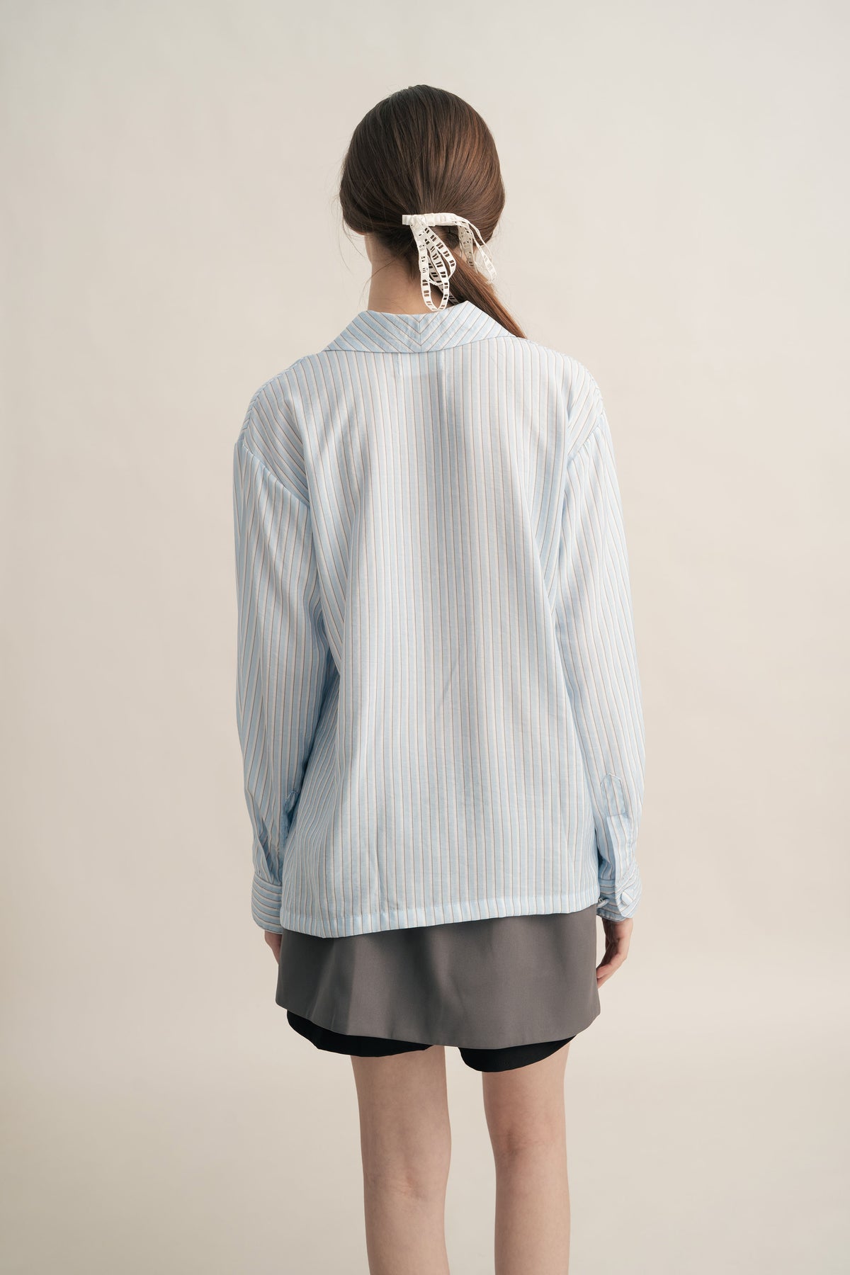 PO Quiet Stripe Shirt with Obi in Blue (Shipment Date 15 September-05 October 2026)