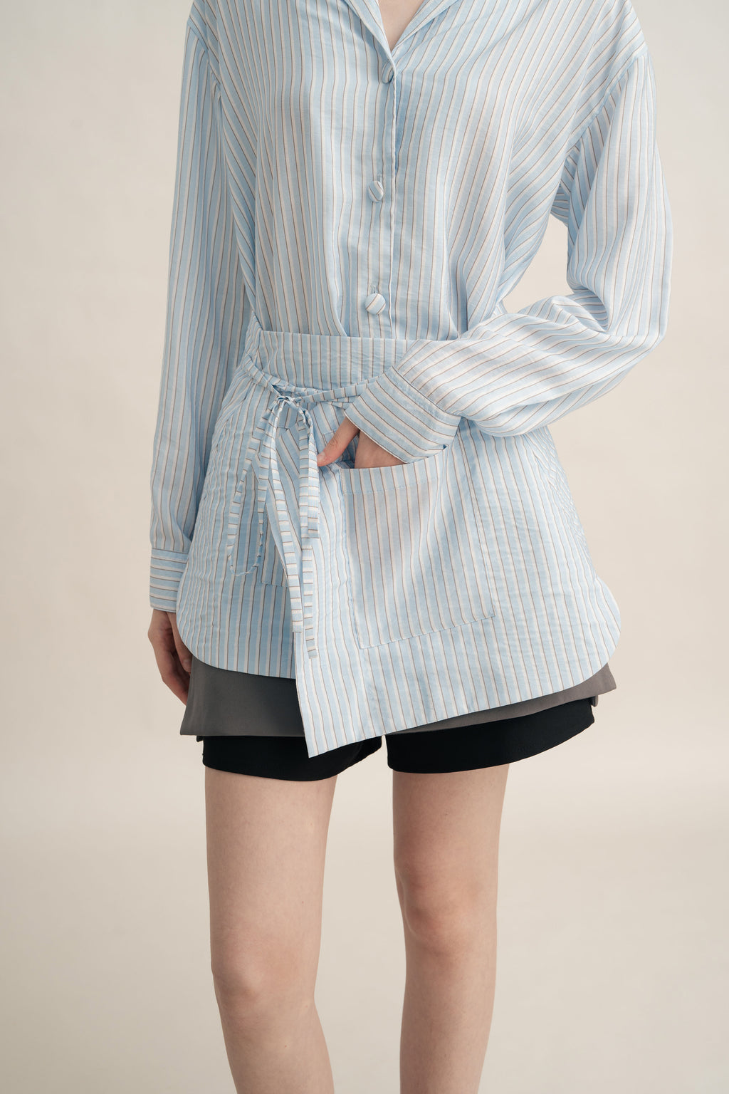 PO Quiet Stripe Shirt with Obi in Blue (Shipment Date 15 September-05 October 2026)