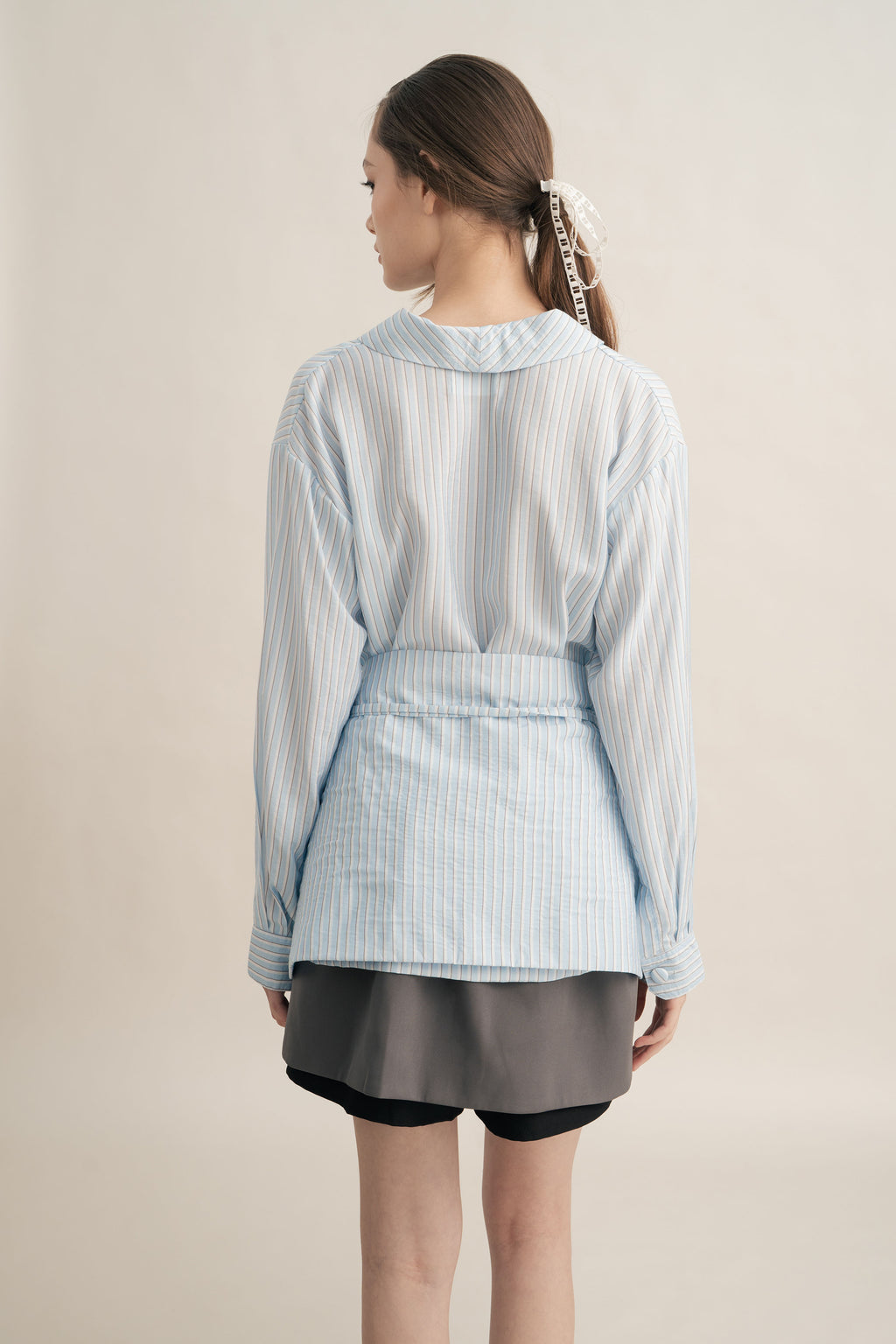 PO Quiet Stripe Shirt with Obi in Blue (Shipment Date 15 September-05 October 2026)