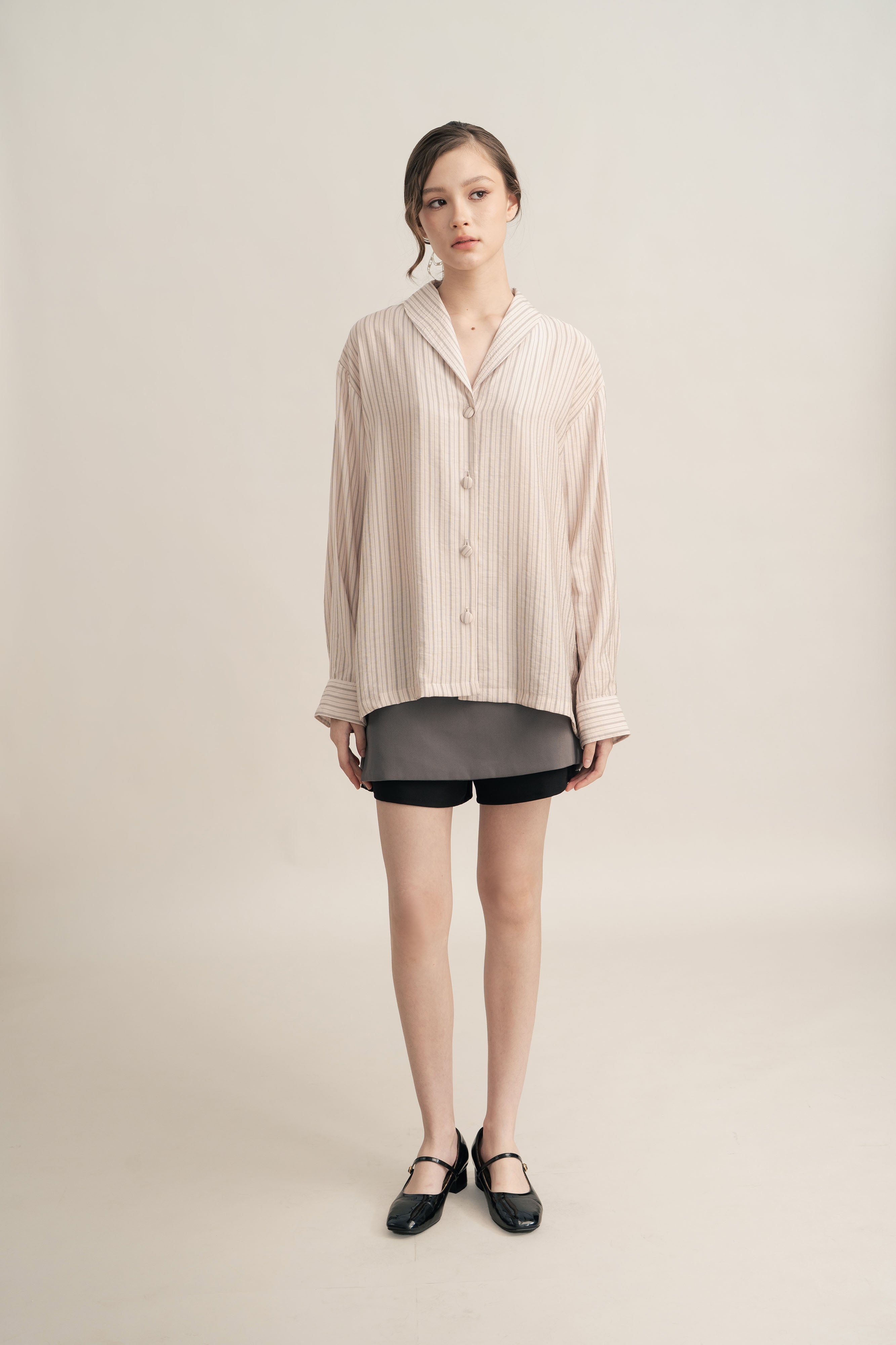 PO Quiet Stripe Shirt with Obi in Light Pink (Shipment Date 15 September-05 October 2026)