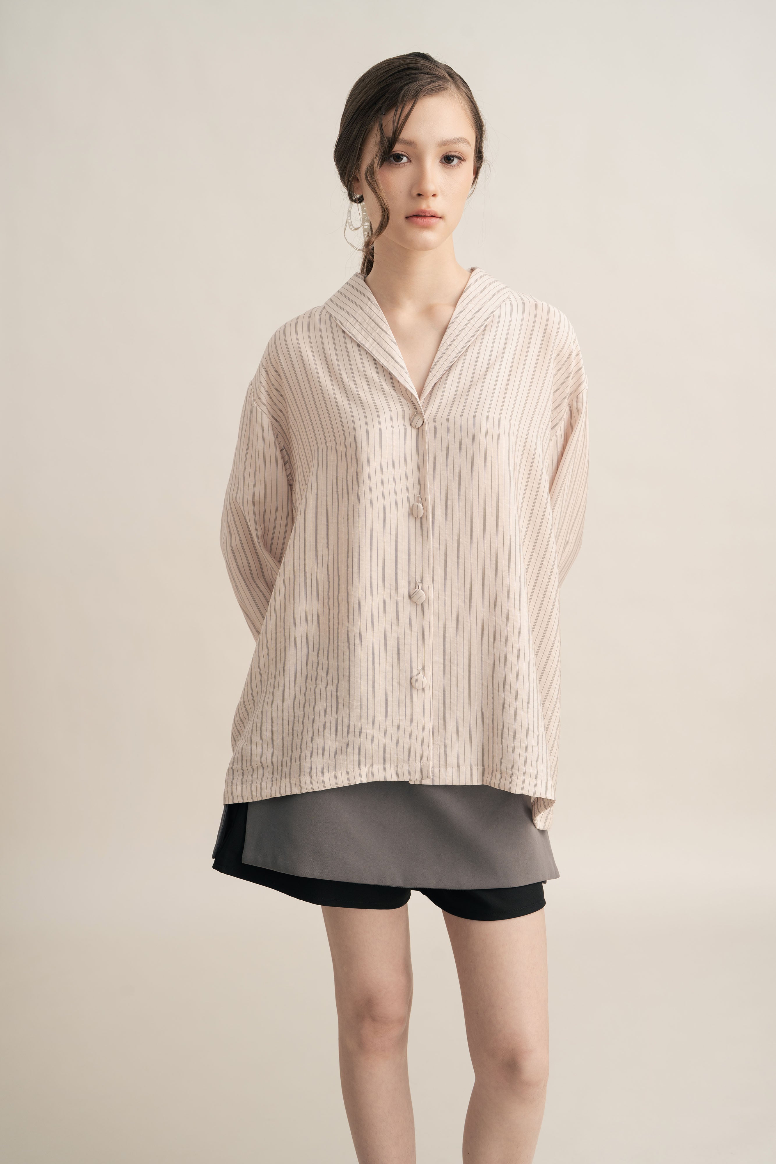 PO Quiet Stripe Shirt with Obi in Light Pink (Shipment Date 15 September-05 October 2026)