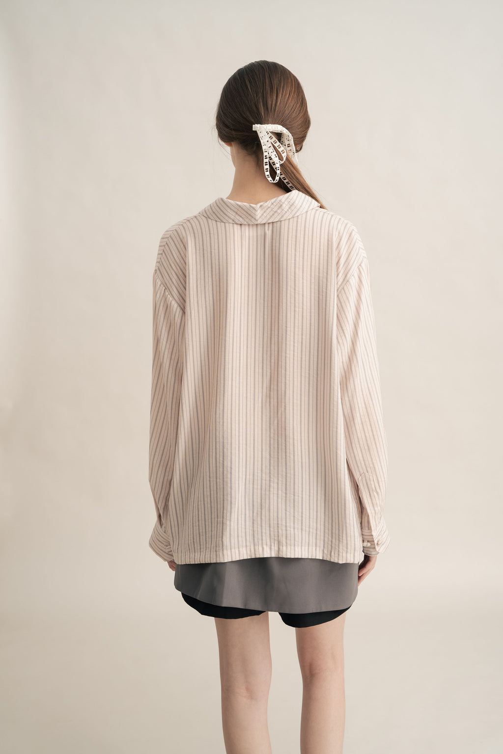 PO Quiet Stripe Shirt with Obi in Light Pink (Shipment Date 15 September-05 October 2026)