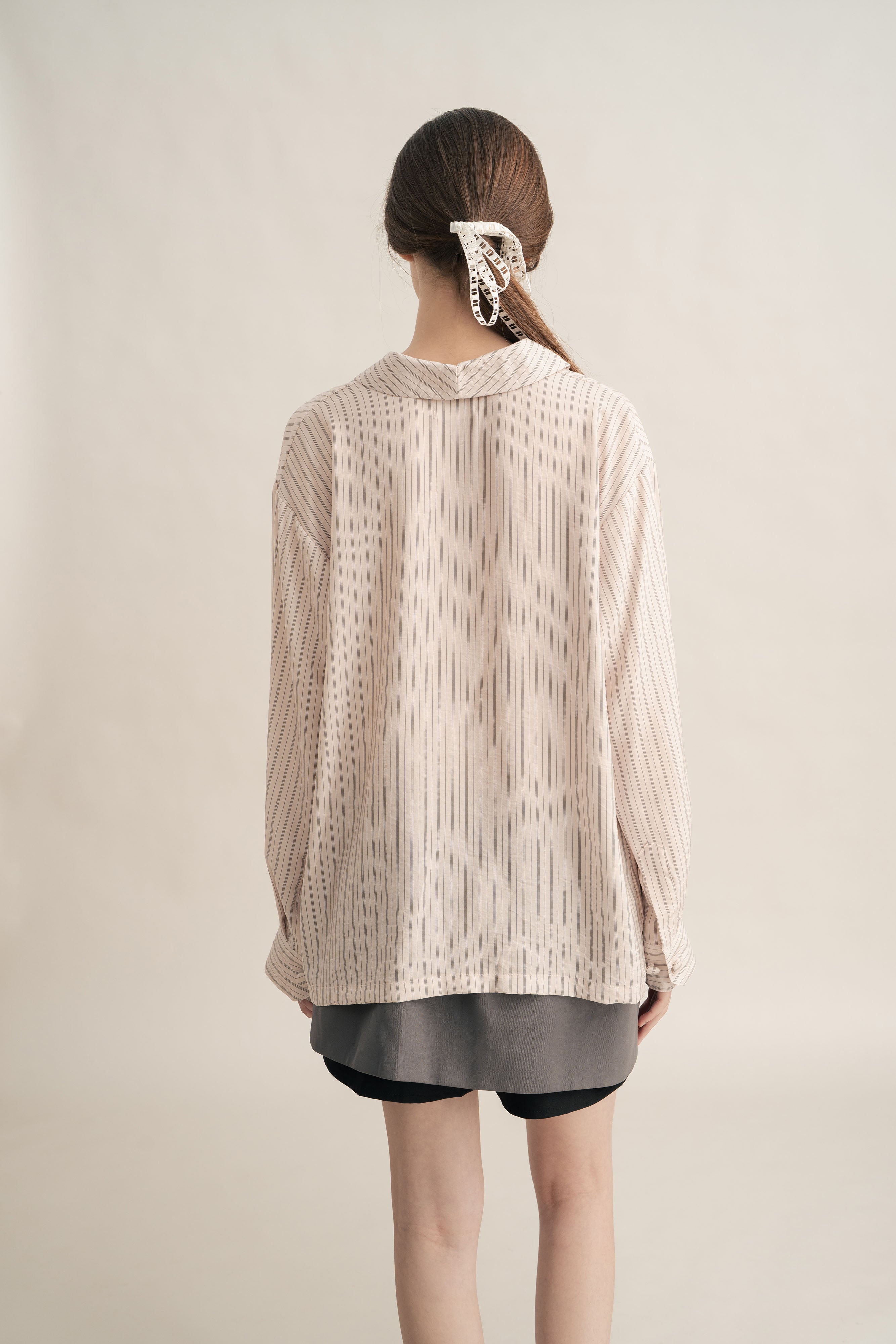 PO Quiet Stripe Shirt with Obi in Light Pink (Shipment Date 15 September-05 October 2026)