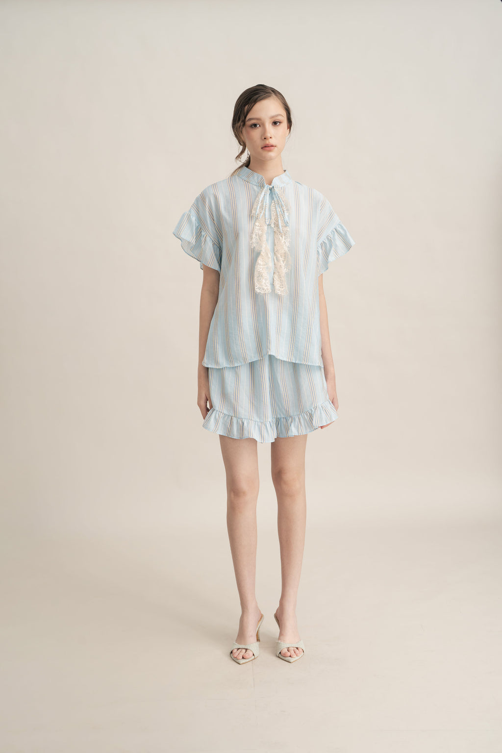 PO Quiet Ruffle Stripe Top in Blue (Shipment Date 15 September-05 October 2026)