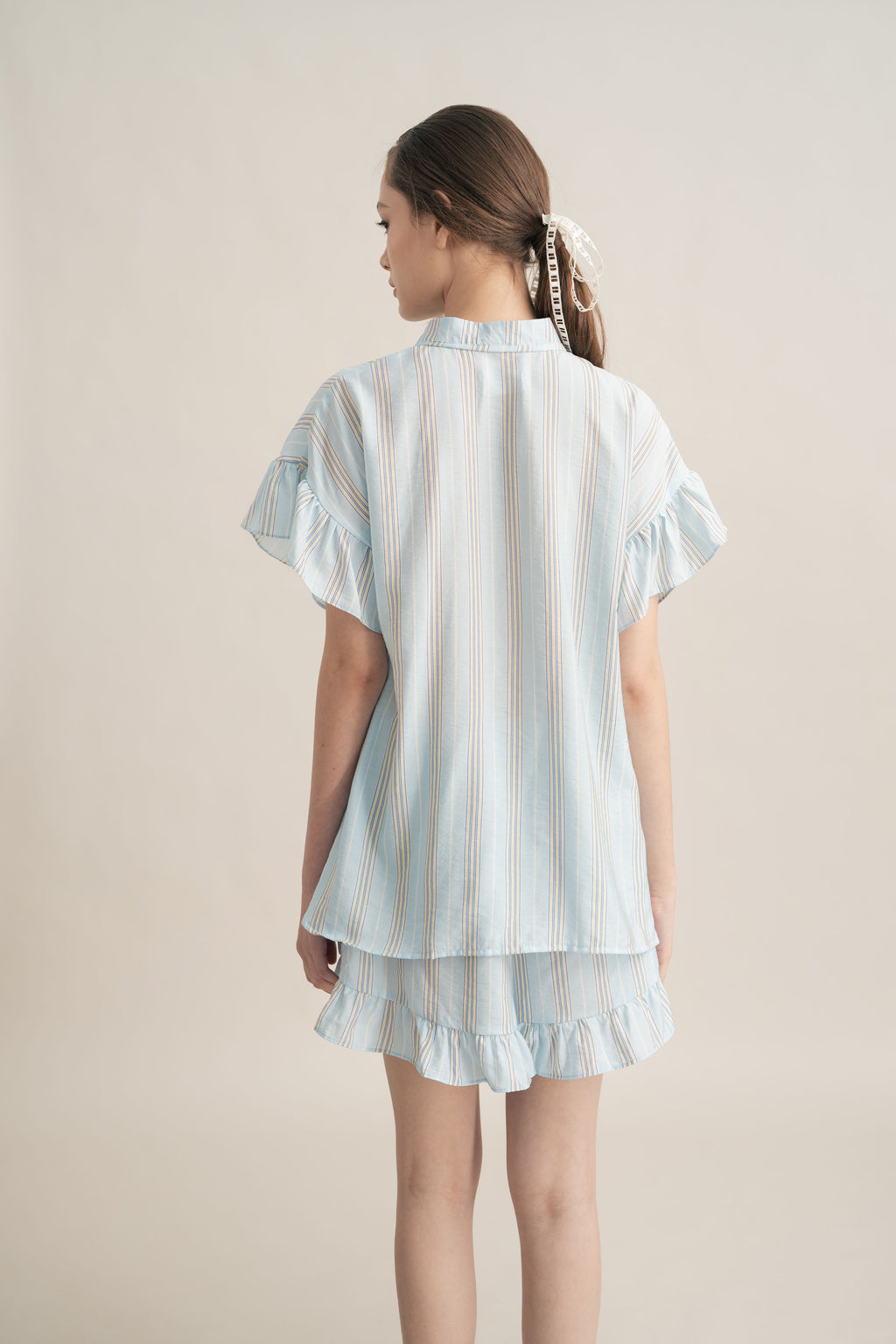 PO Quiet Ruffle Stripe Top in Blue (Shipment Date 15 September-05 October 2026)
