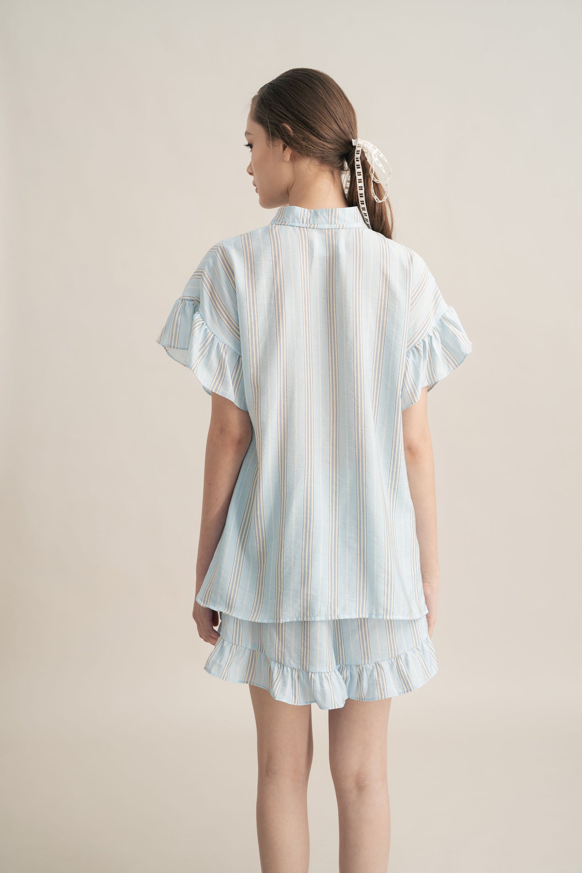 PO Quiet Ruffle Stripe Top in Blue (Shipment Date 15 September-05 October 2026)