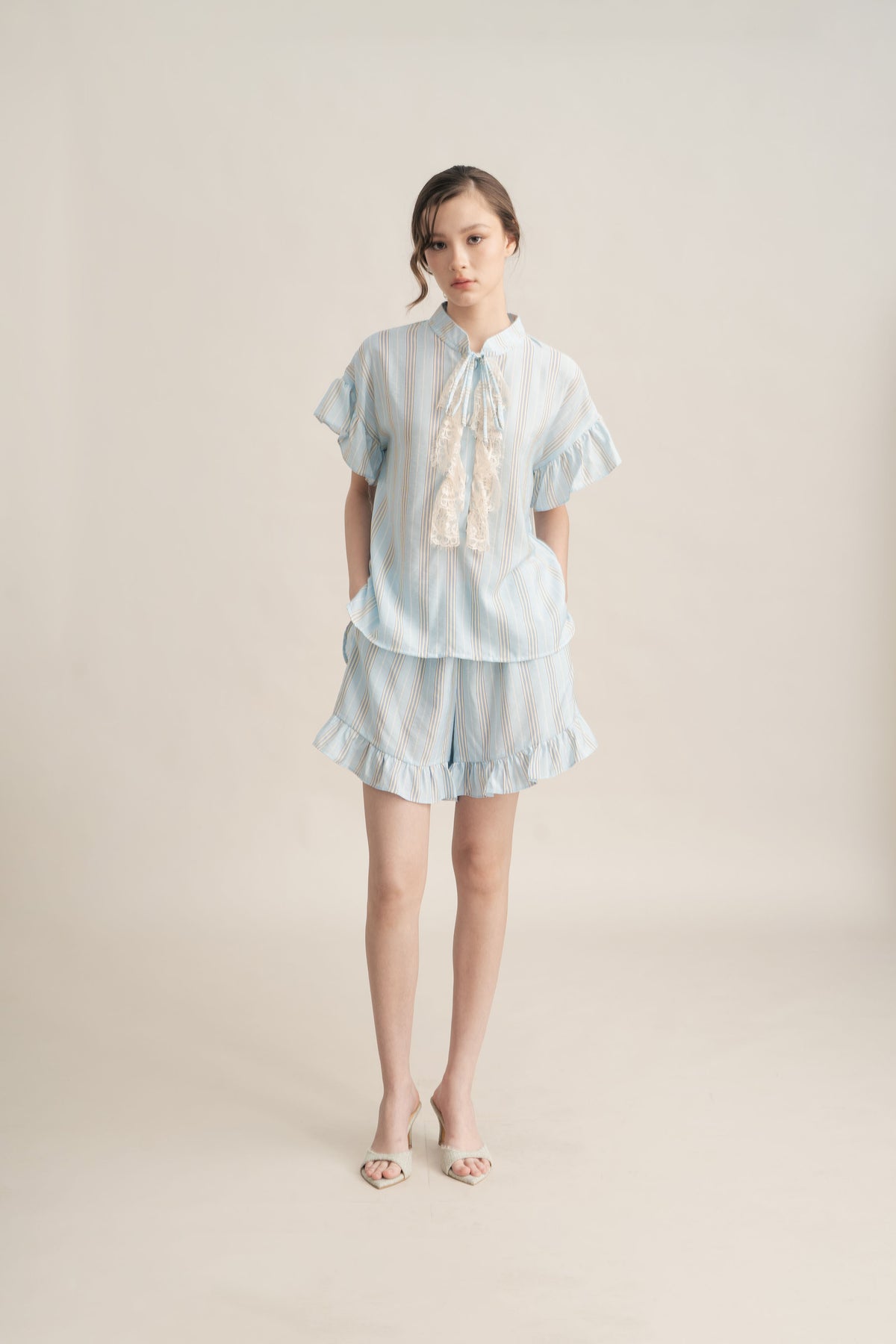 PO Quiet Ruffle Stripe Top in Blue (Shipment Date 15 September-05 October 2026)