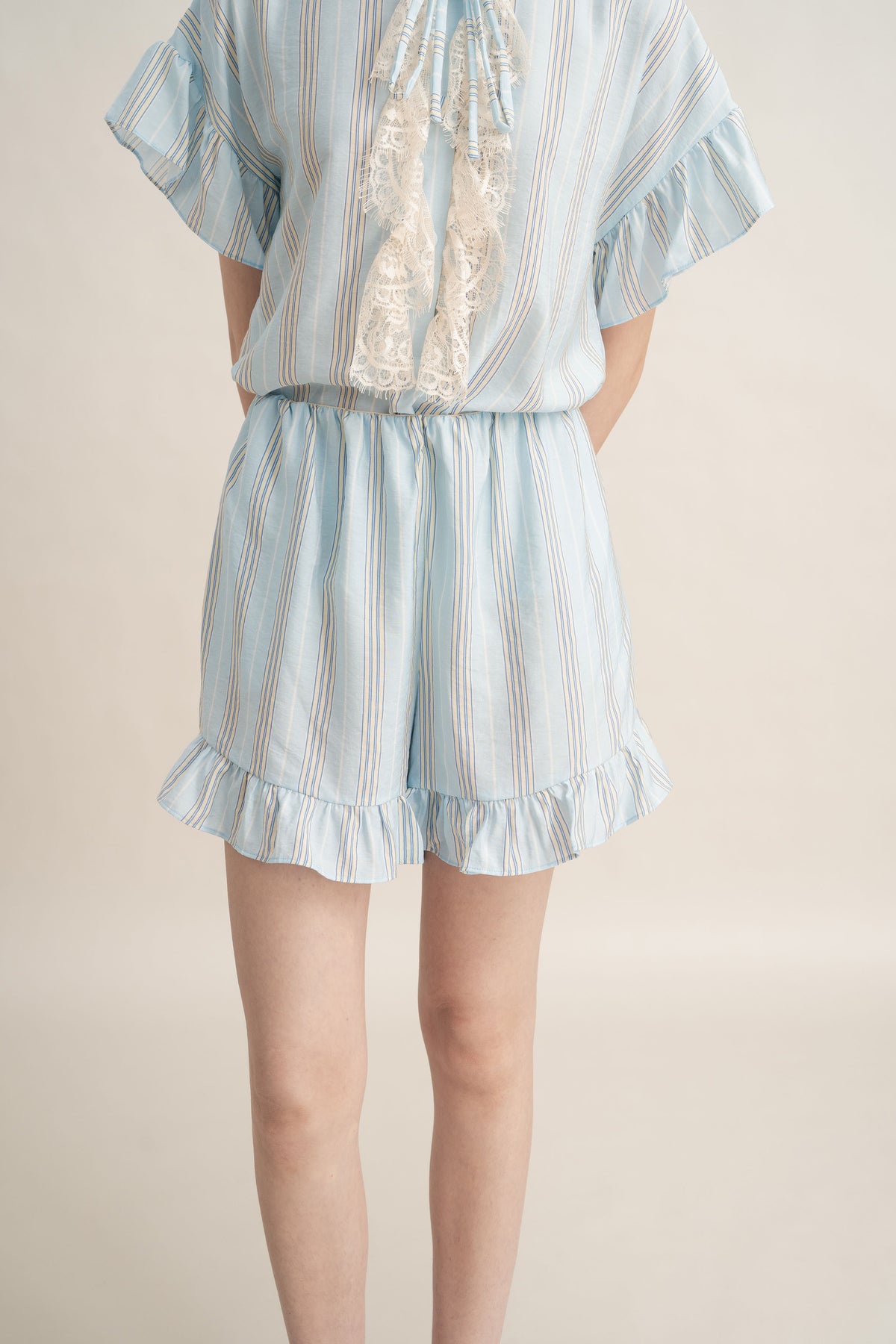 Quiet Ruffle Stripe Shorts in Blue