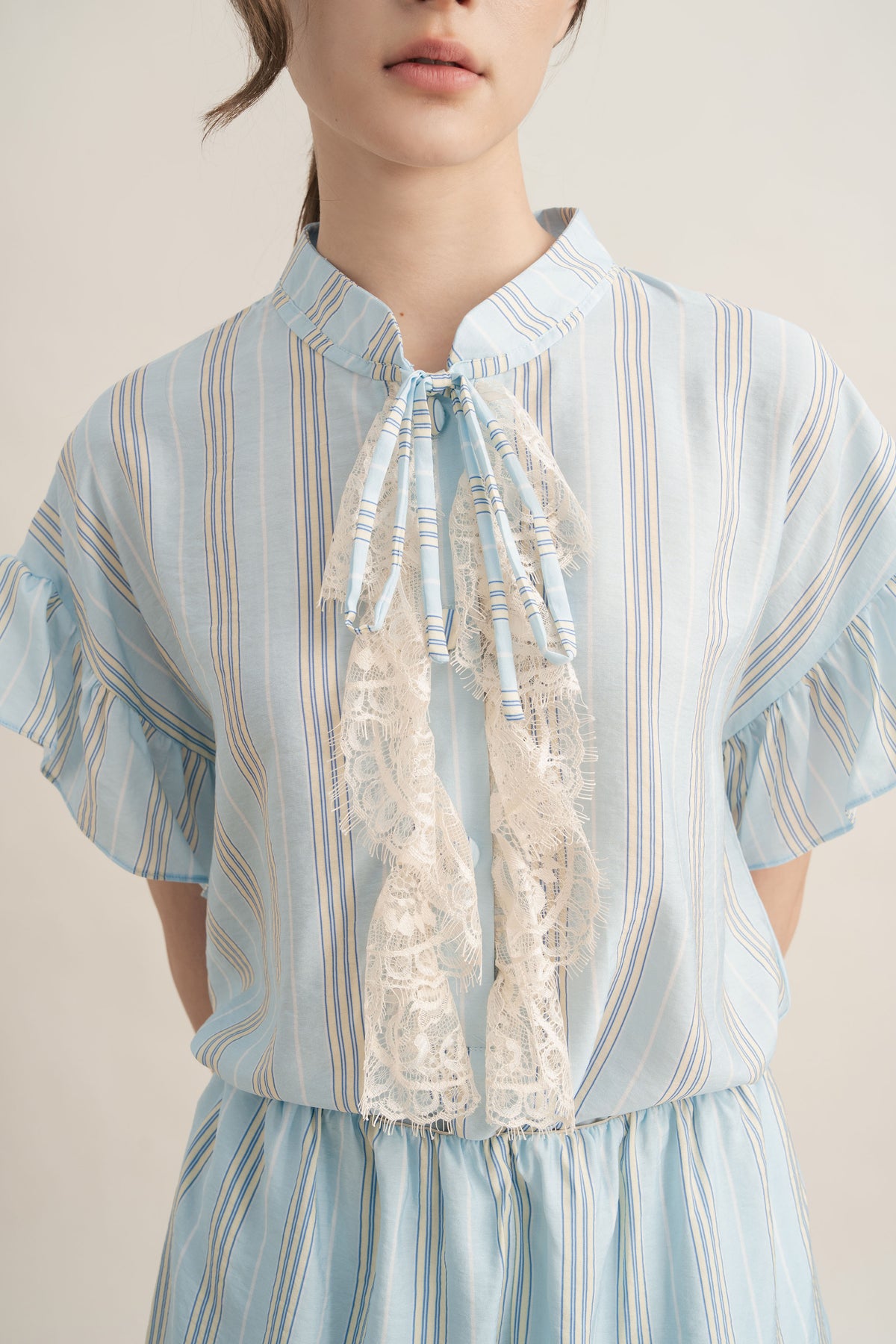 PO Quiet Ruffle Stripe Top in Blue (Shipment Date 15 September-05 October 2026)